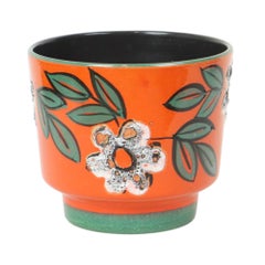Vintage Orange Flower Pot Fat Lava Flowers Ceramic