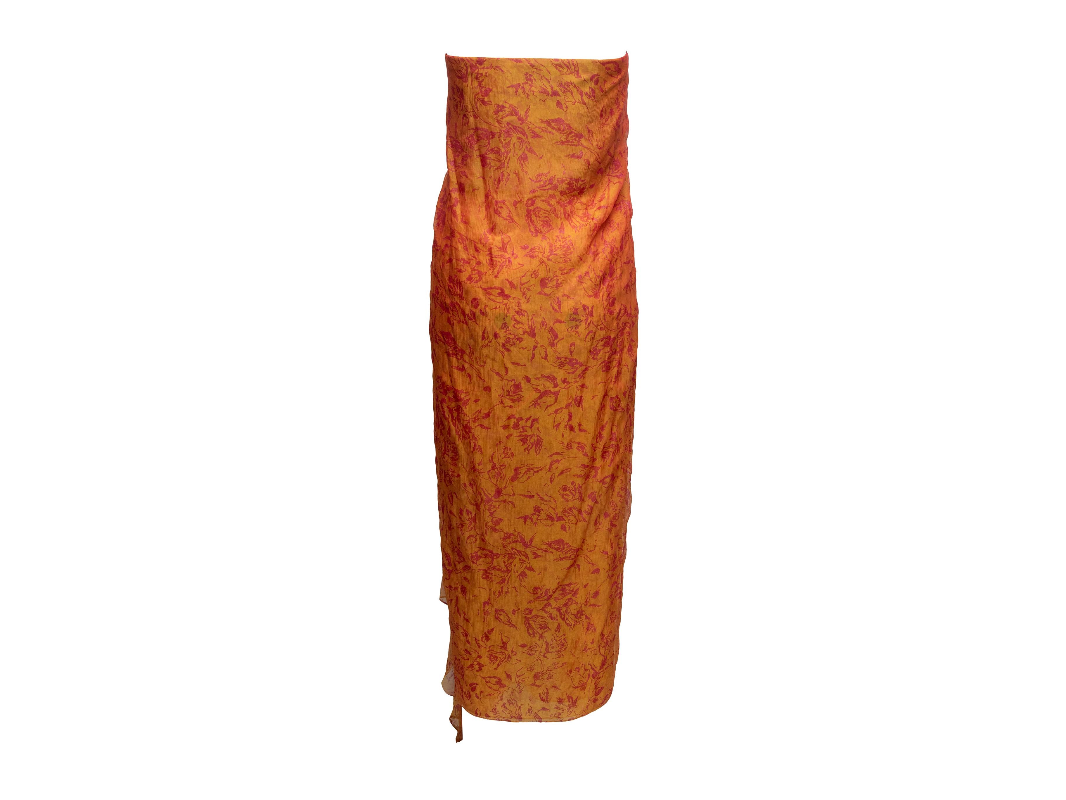 Rosa Oscar De La Renta, abito senza spalline stampato, vintage, arancione e fucsia, taglia US 4 in vendita