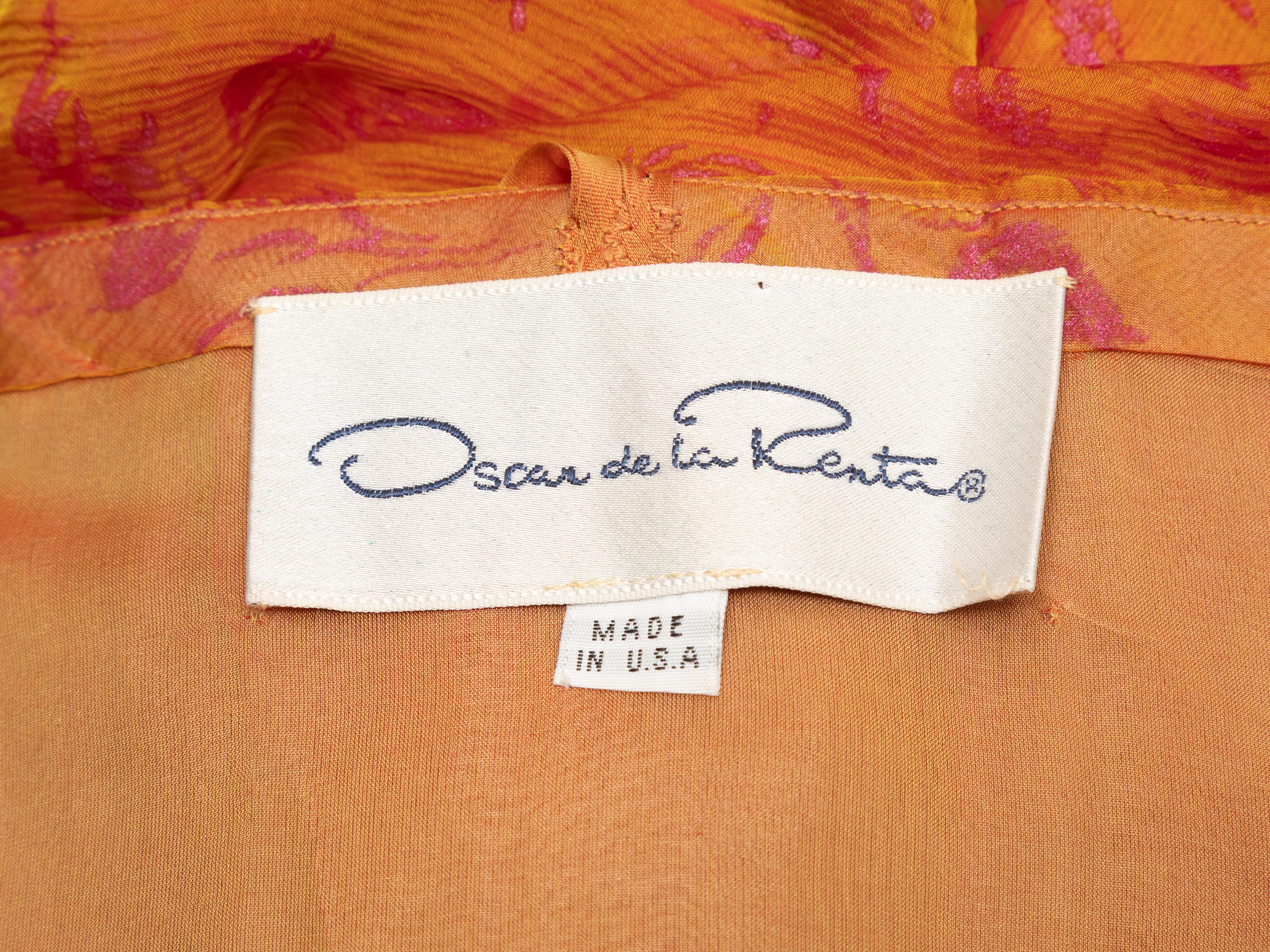 Oscar De La Renta, abito senza spalline stampato, vintage, arancione e fucsia, taglia US 4 In condizioni buone in vendita a New York, NY