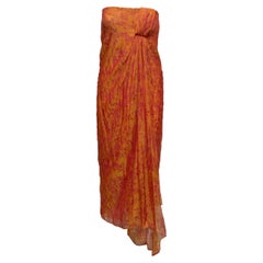 Vintage Orange & Fuchsia Oscar de la Renta gedruckt trägerlosen Kleid Größe US 4
