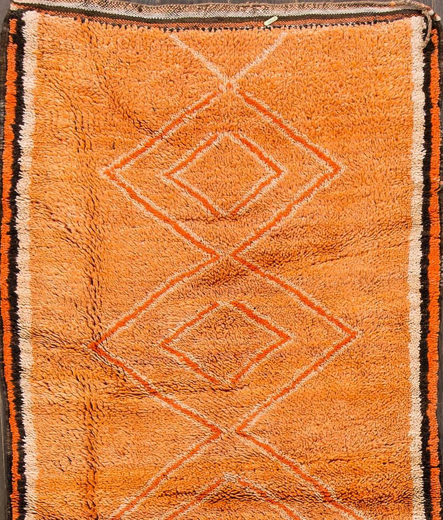 Hand-Knotted Mid-20th Century Vintage Orange Moroccan Tribal Runner  For Sale