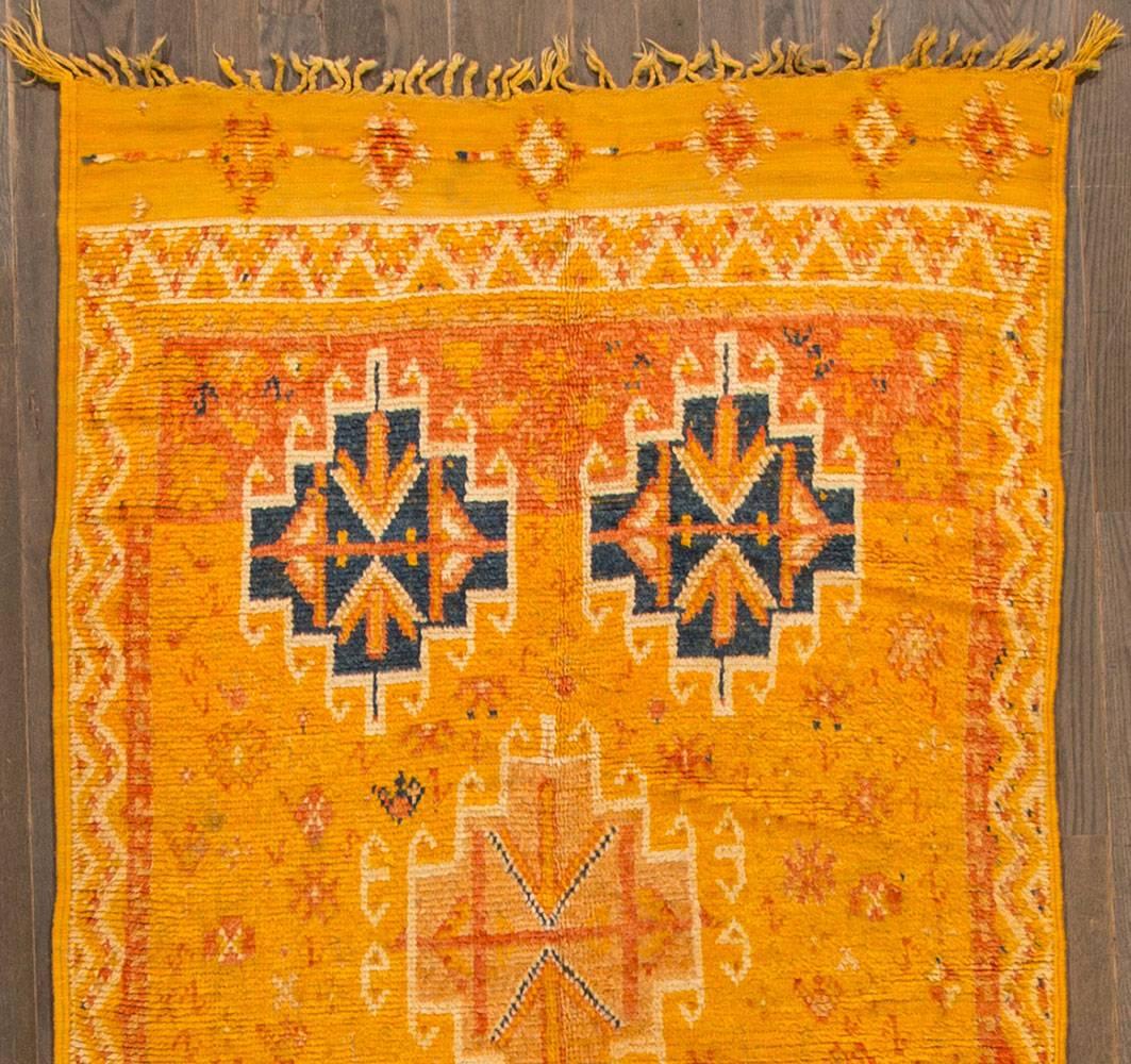 Hand-Knotted Vintage Orange Geometric Moroccan Rug
