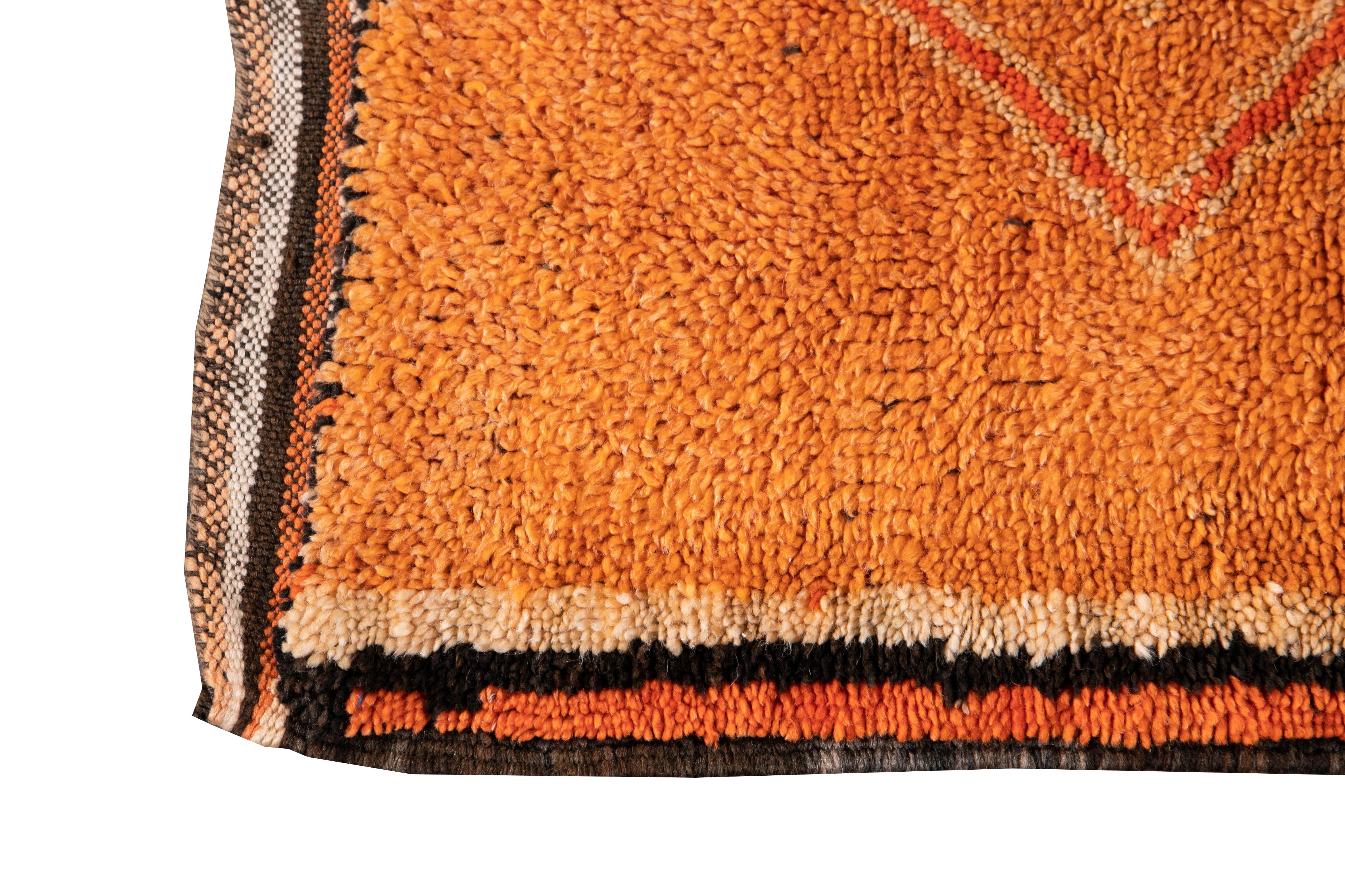 Wool Mid-20th Century Vintage Orange Moroccan Tribal Runner  For Sale