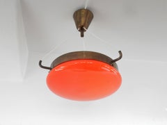 Lampada da soffitto vintage in vetro arancione e ottone