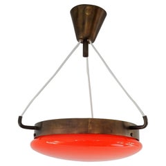 Vintage Orange Glass and Brass Ceiling Lamp