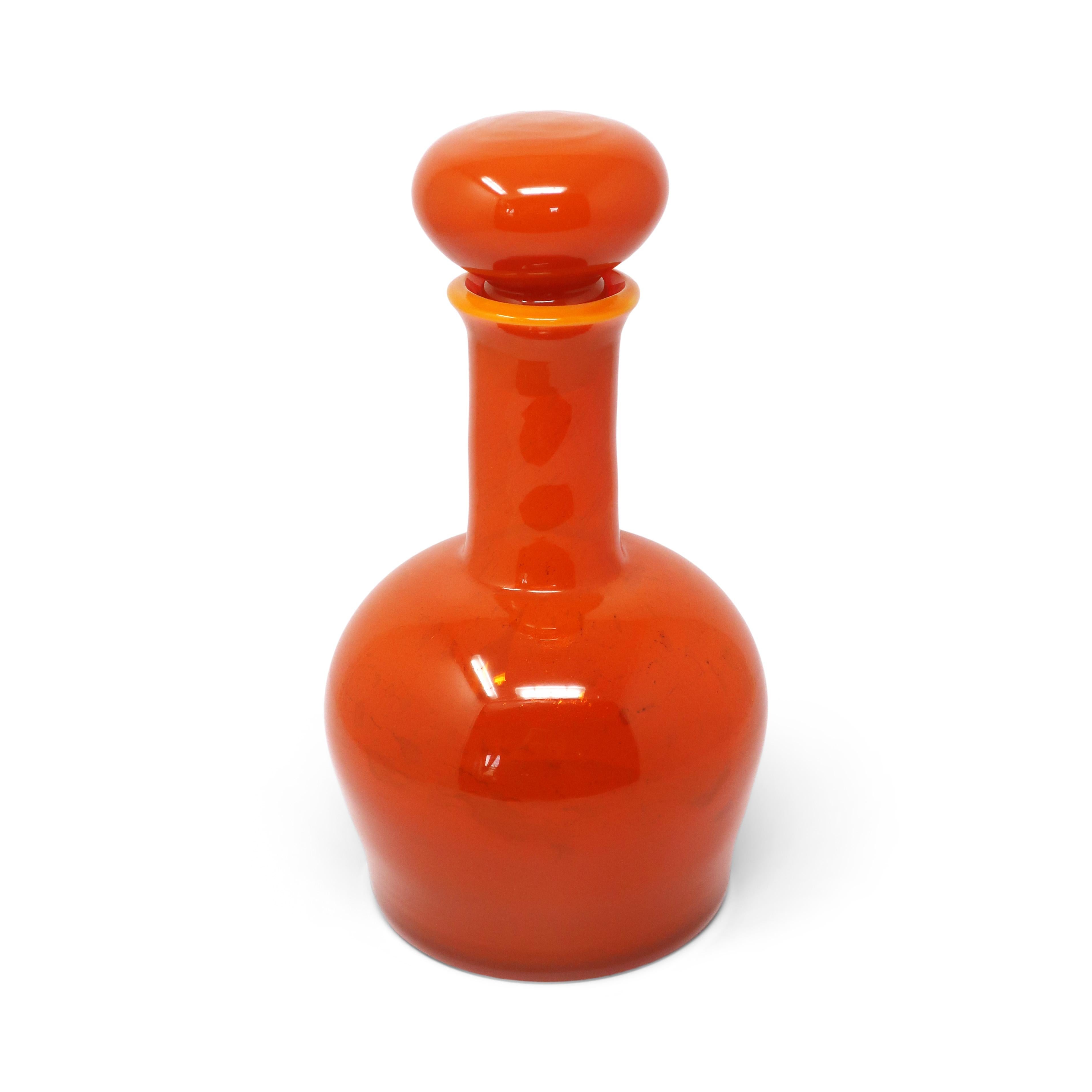 Scandinavian Modern Vintage Orange Glass Decanter by Erik Hoglund for Boda  For Sale