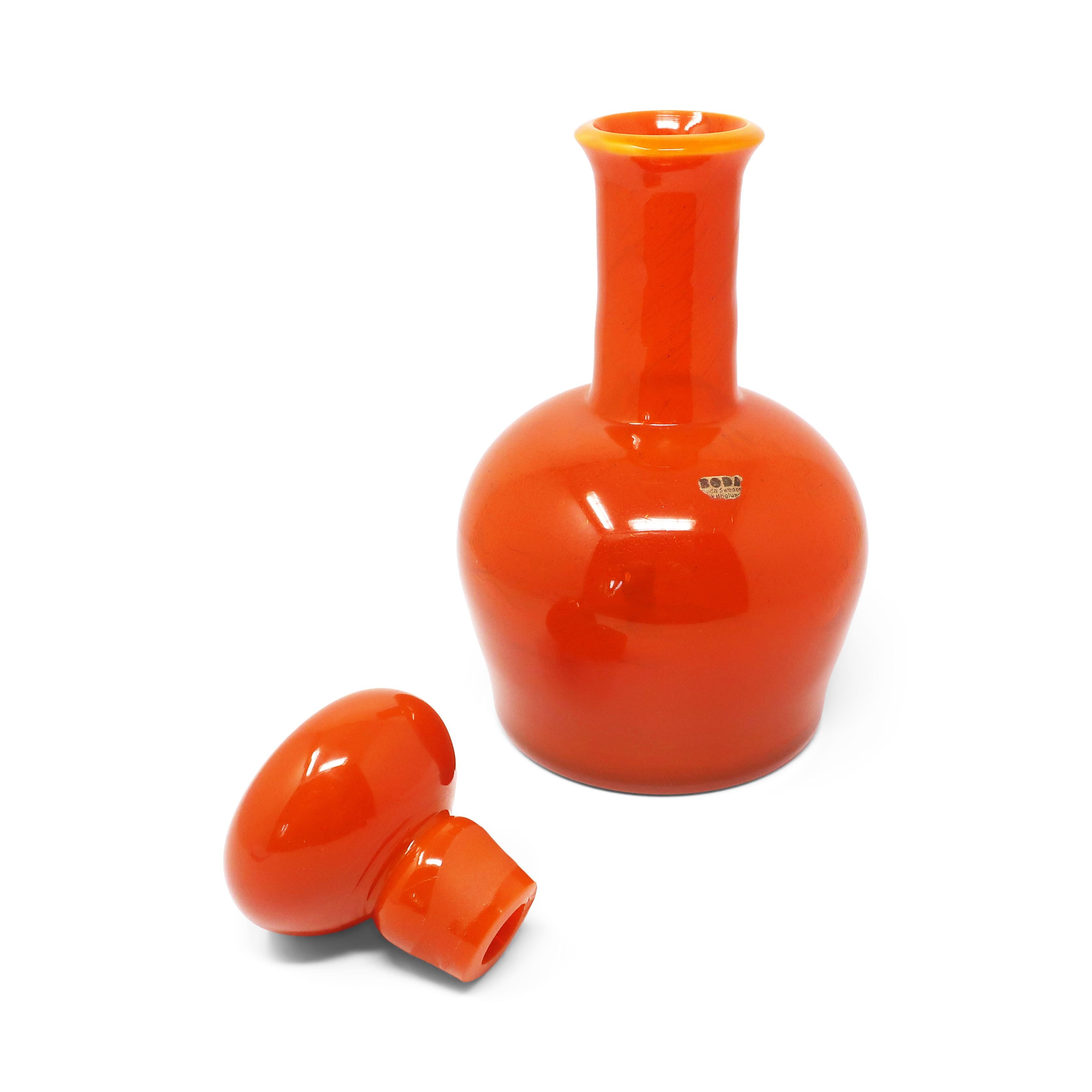 Vintage Orange Glass Decanter by Erik Hoglund for Boda  For Sale 3