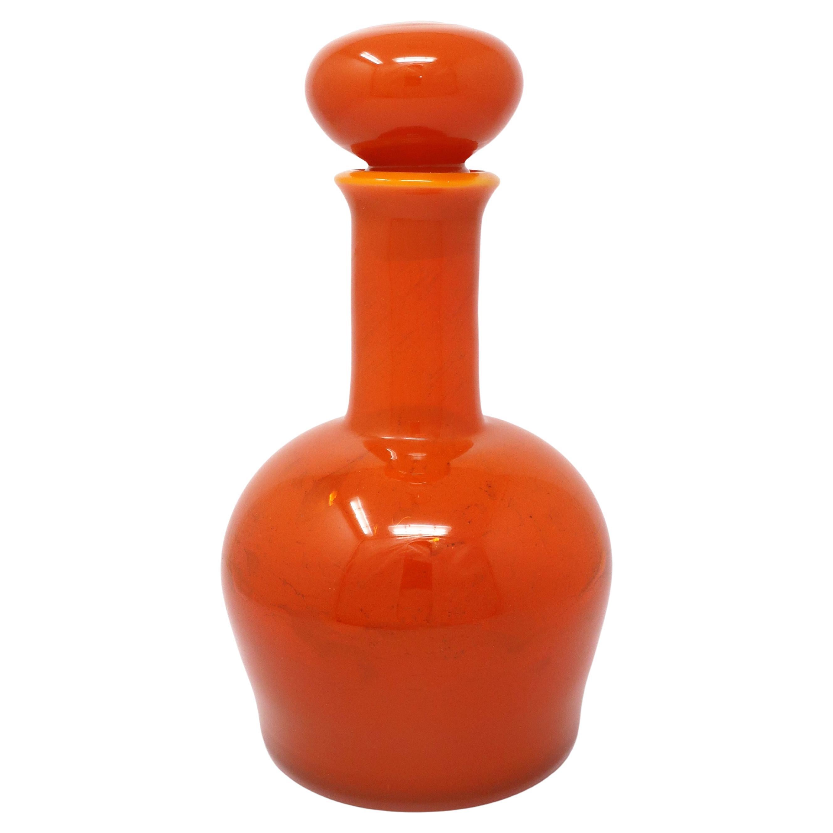 Vintage Orange Glass Decanter by Erik Hoglund for Boda  For Sale