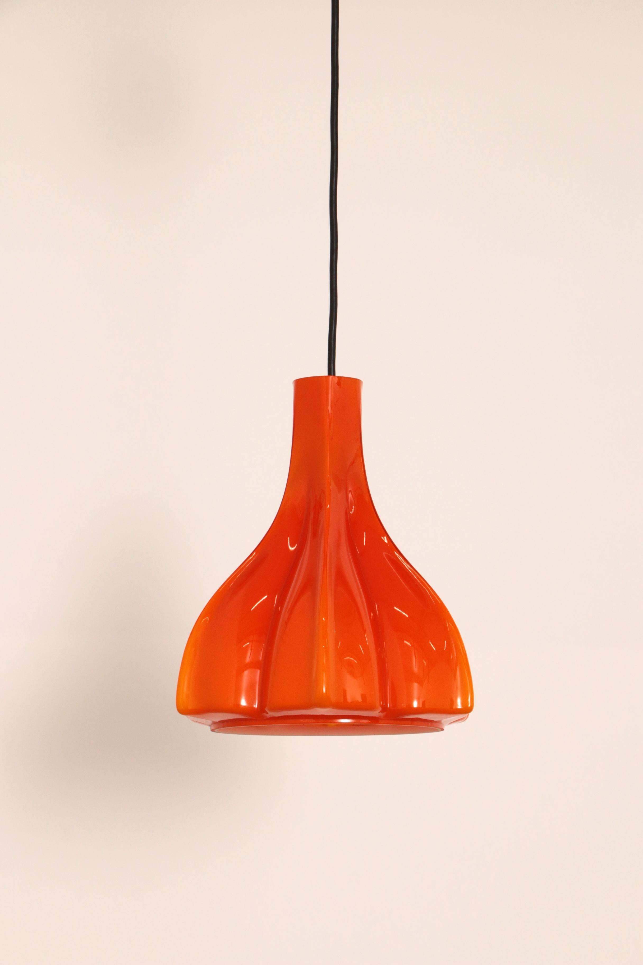 Vintage Orange Glass Pendant Lamp by Peill and Putzler, 1960 For Sale 5