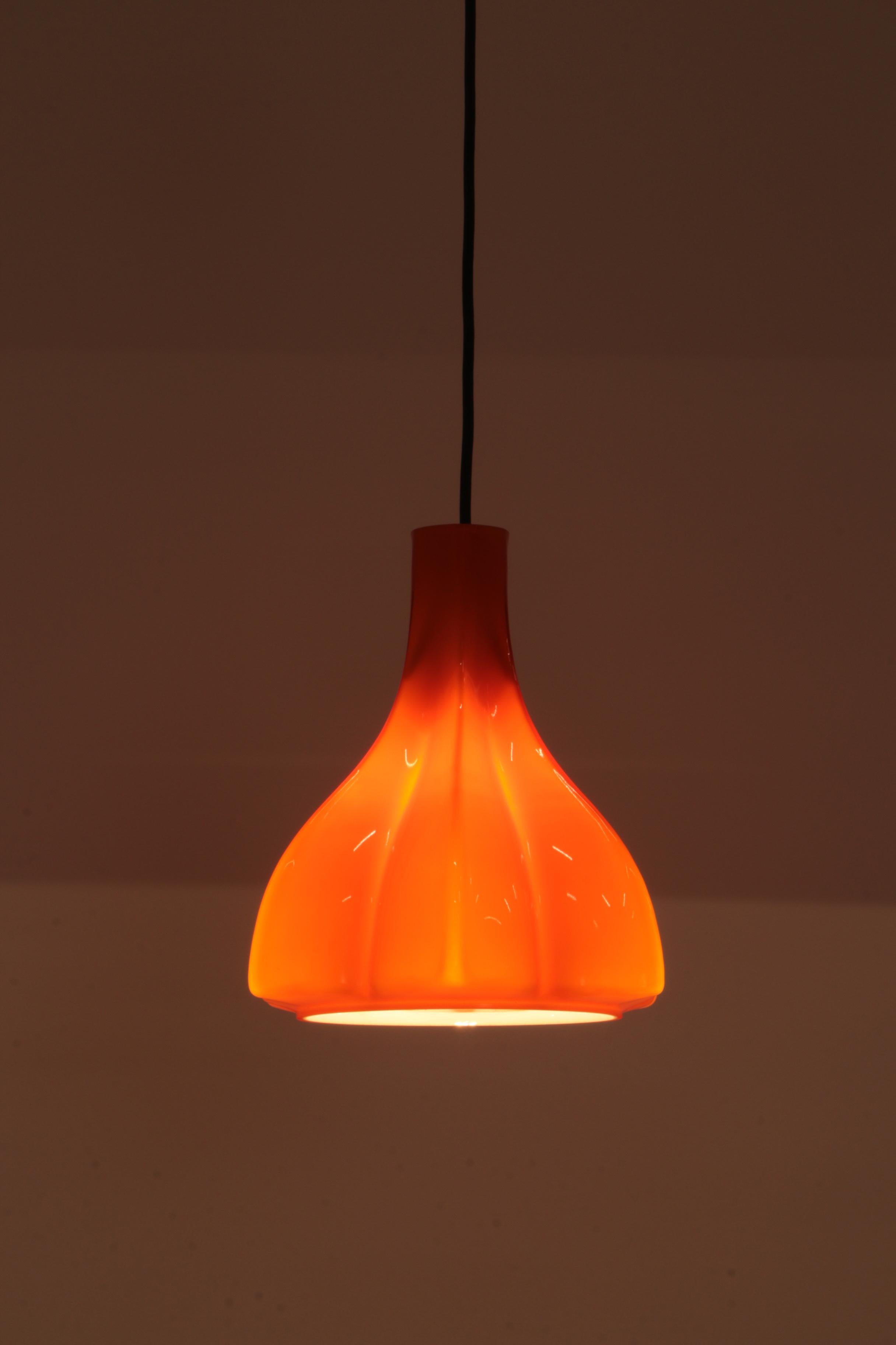Vintage Orange Glass Pendant Lamp by Peill and Putzler, 1960 For Sale 6