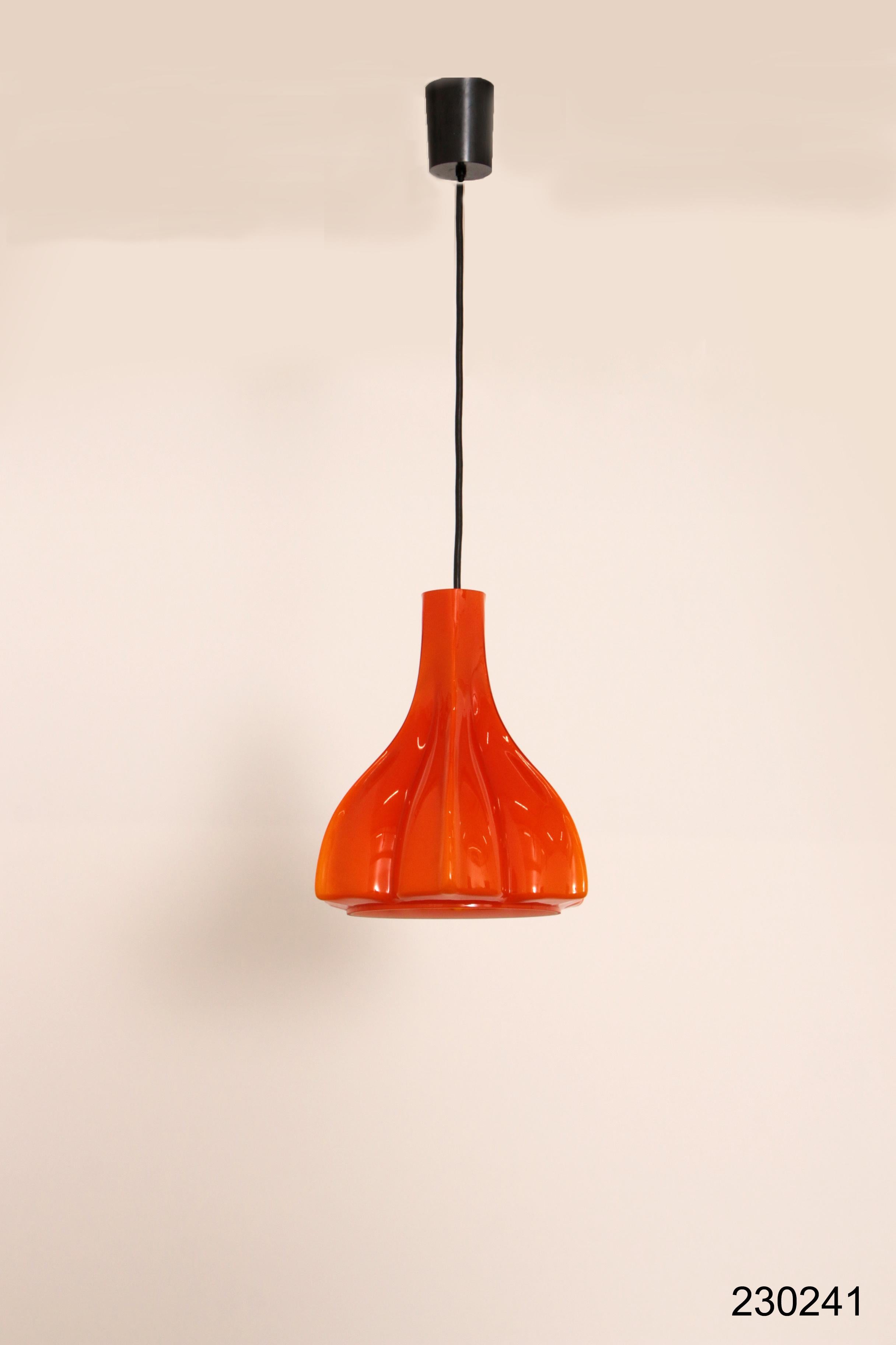 Vintage Orange Glass Pendant Lamp by Peill and Putzler, 1960 For Sale 7