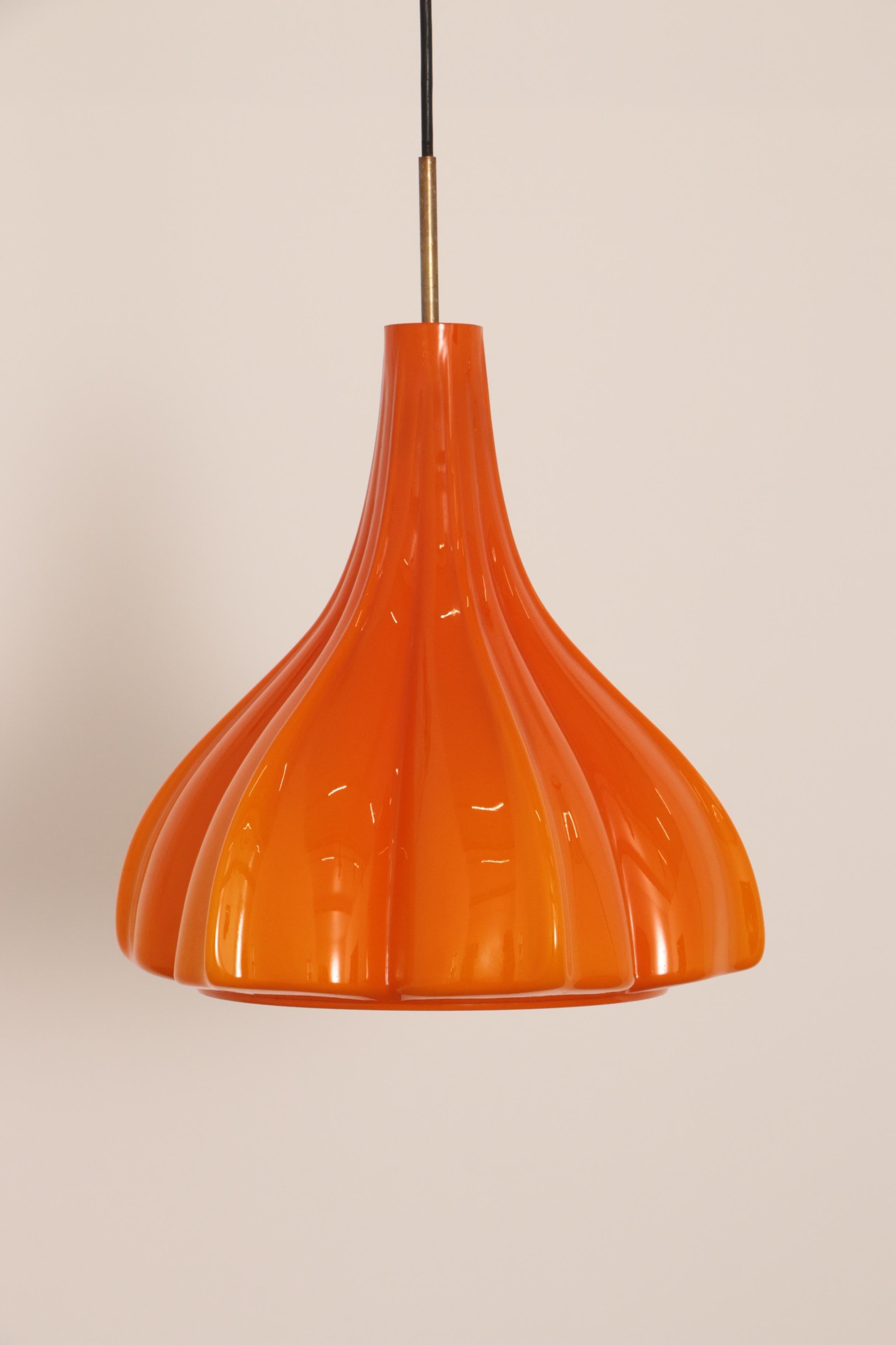 Vintage Orange Glass Pendant Lamp by Peill and Putzler, 1960 For Sale 6