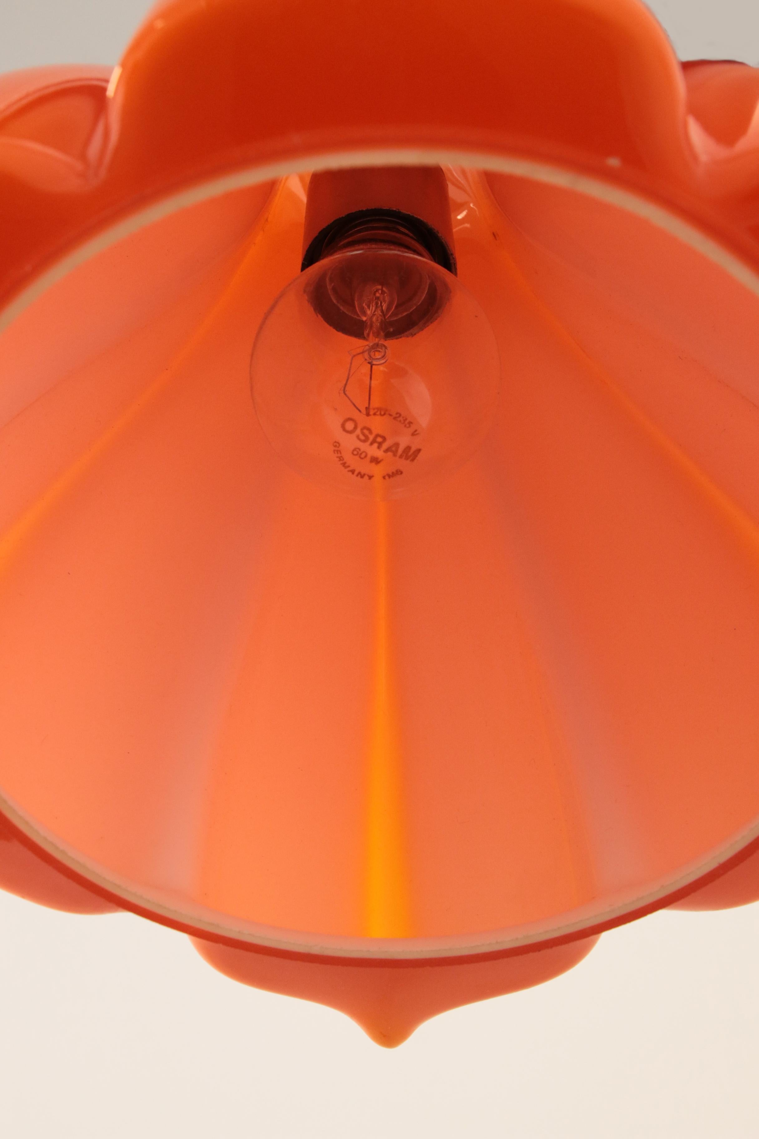 Vintage Orange Glass Pendant Lamp by Peill and Putzler, 1960 In Good Condition For Sale In Oostrum-Venray, NL