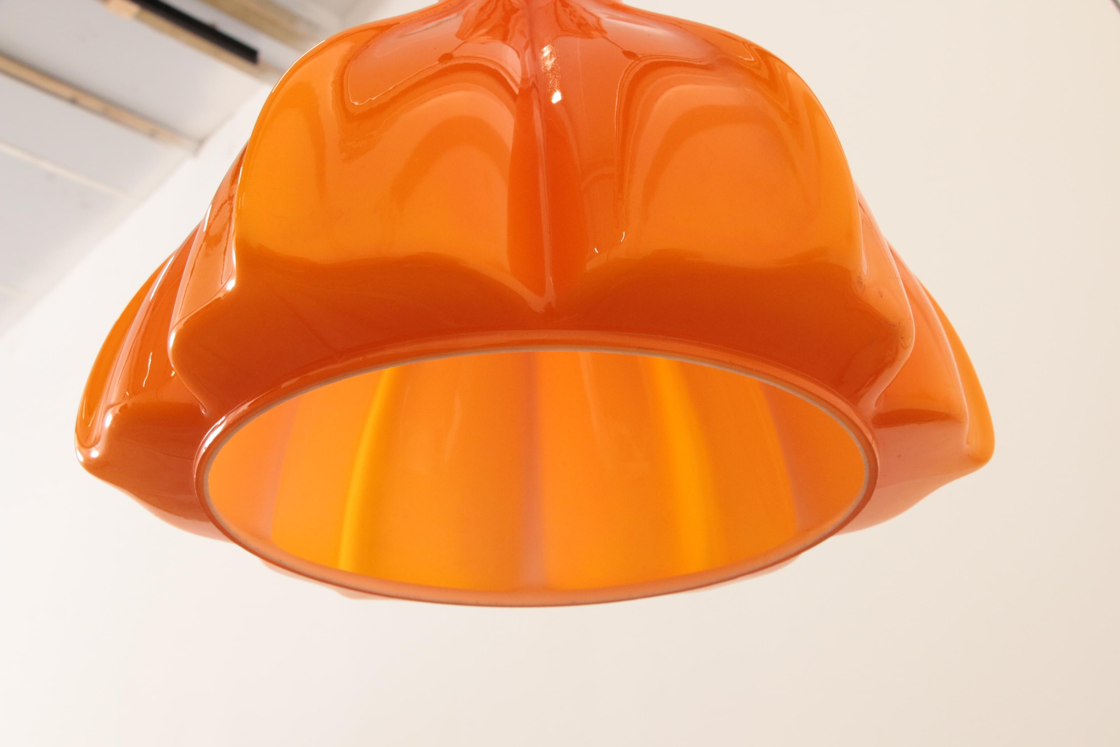Vintage Orange Glass Pendant Lamp by Peill and Putzler, 1960 For Sale 1