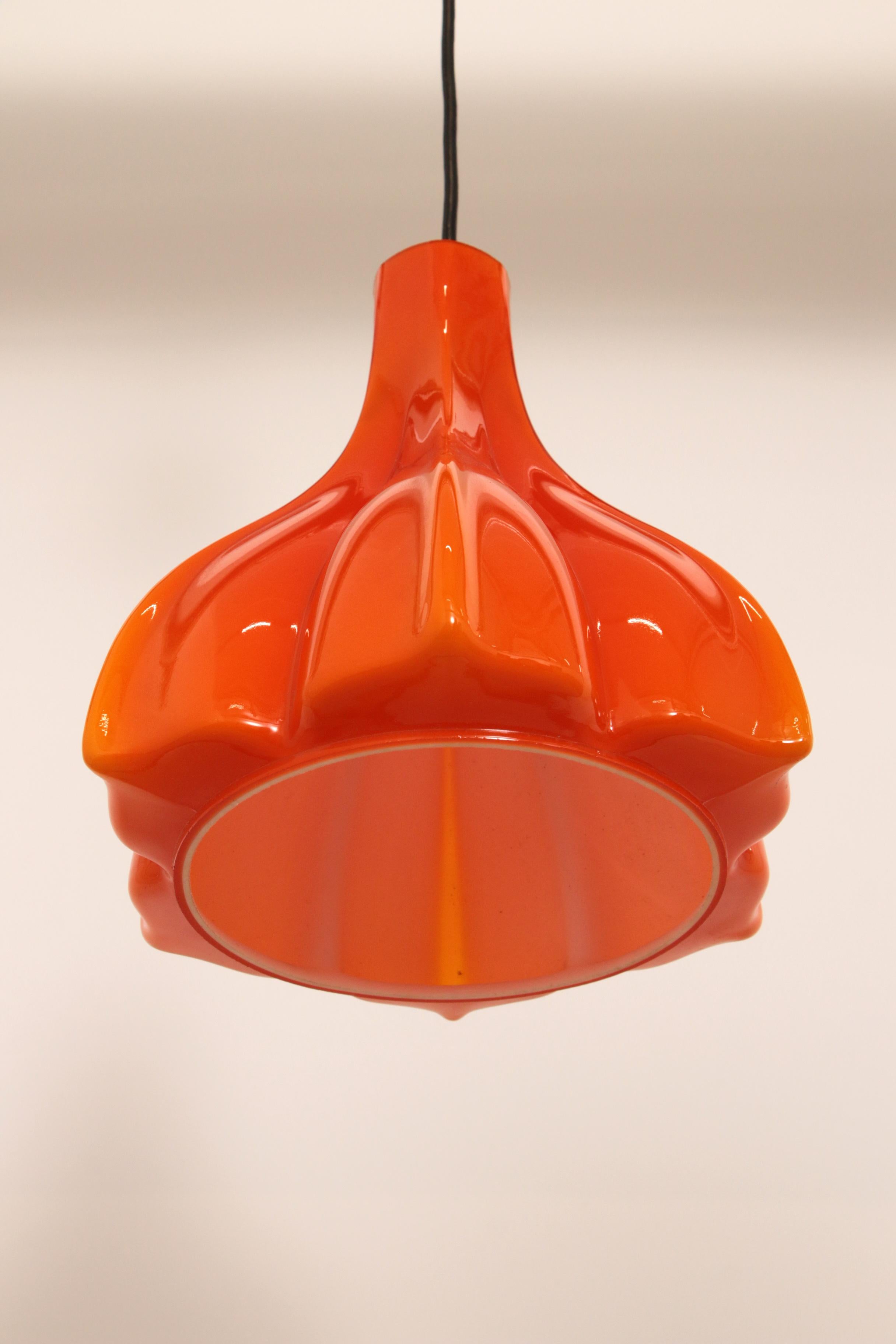 Vintage Orange Glass Pendant Lamp by Peill and Putzler, 1960 For Sale 4