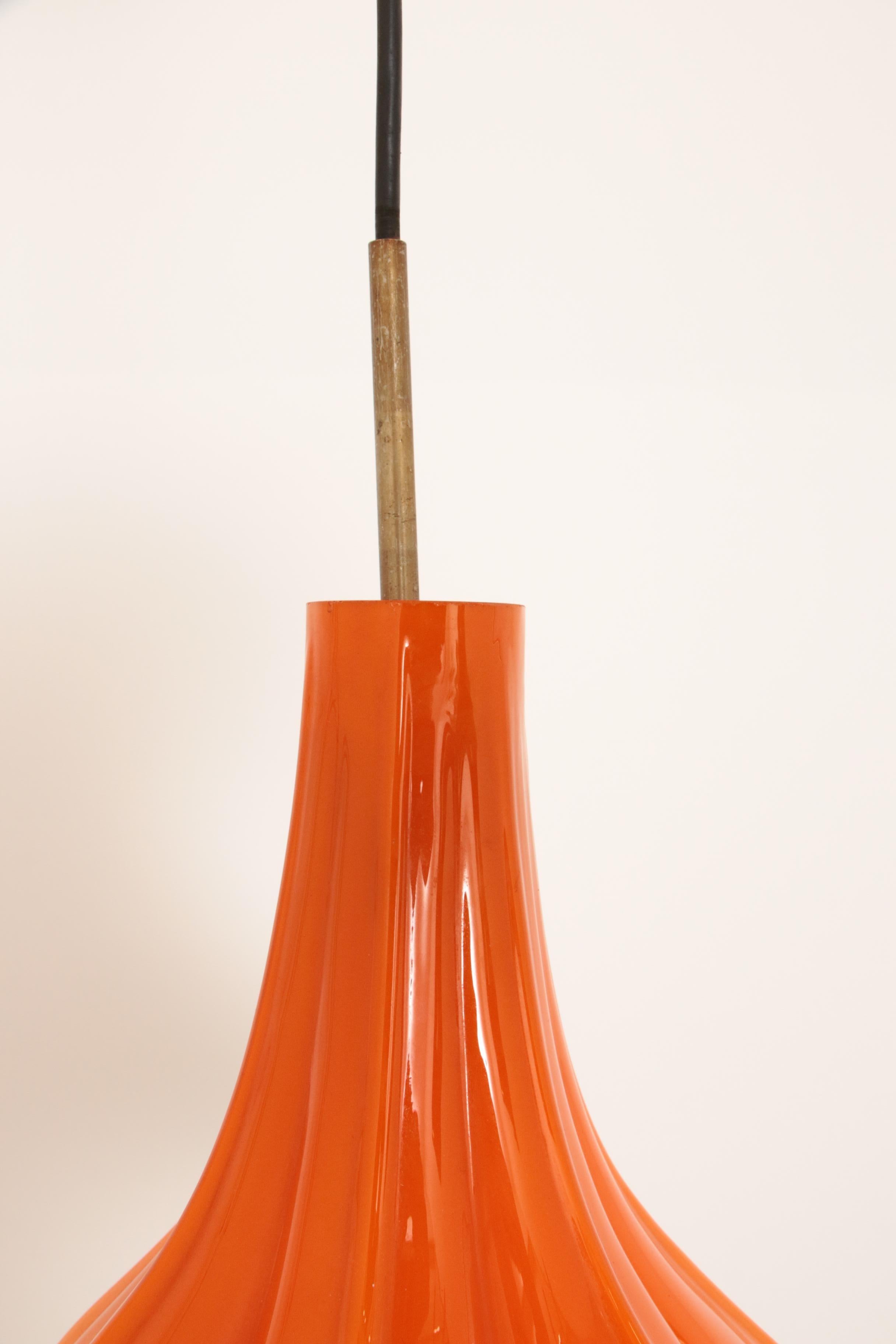 Vintage Orange Glass Pendant Lamp by Peill and Putzler, 1960 For Sale 3