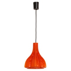 Lampe à suspension en verre orange vintage par Peill & Putzler, 1960