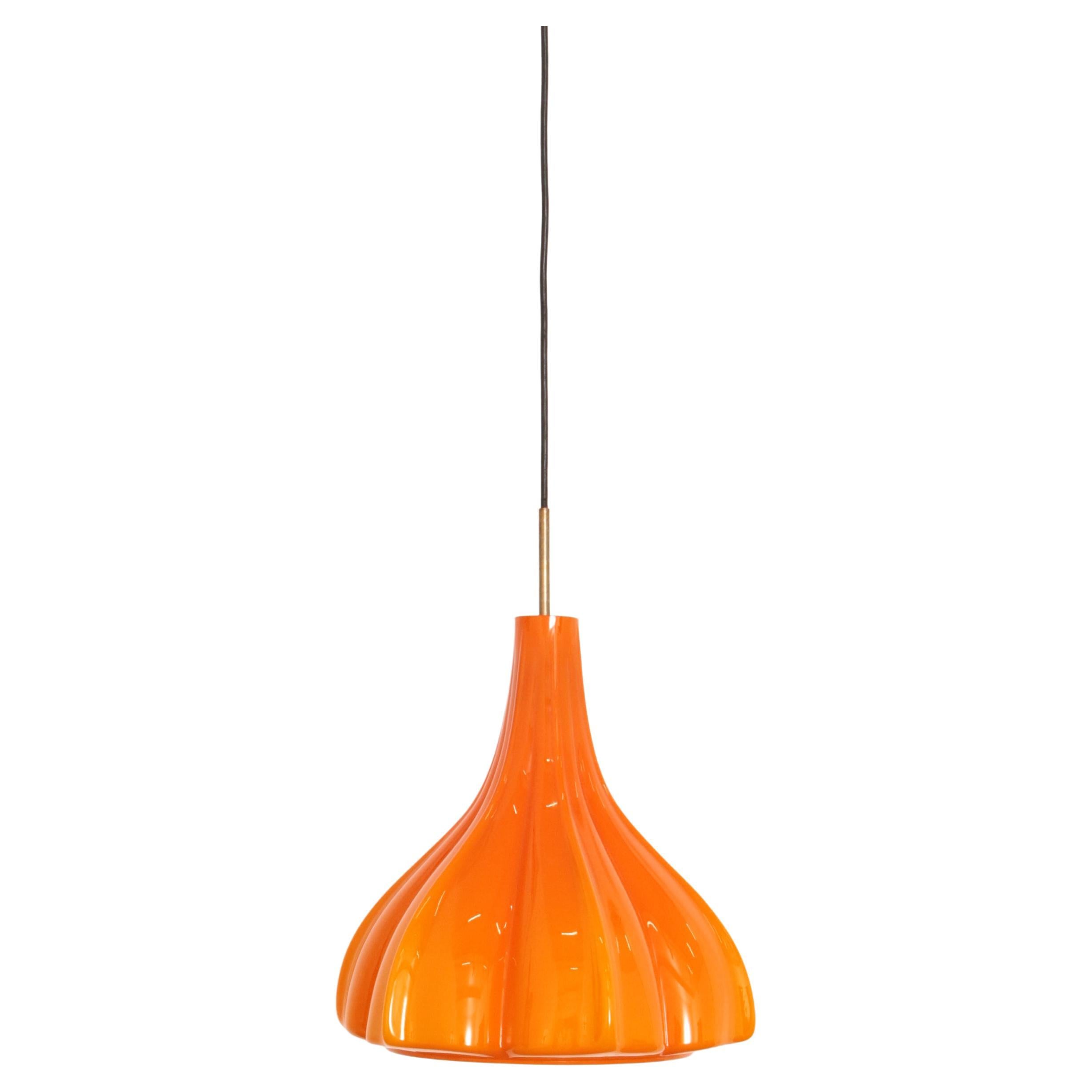 Vintage Orange Glass Pendant Lamp by Peill and Putzler, 1960 For Sale