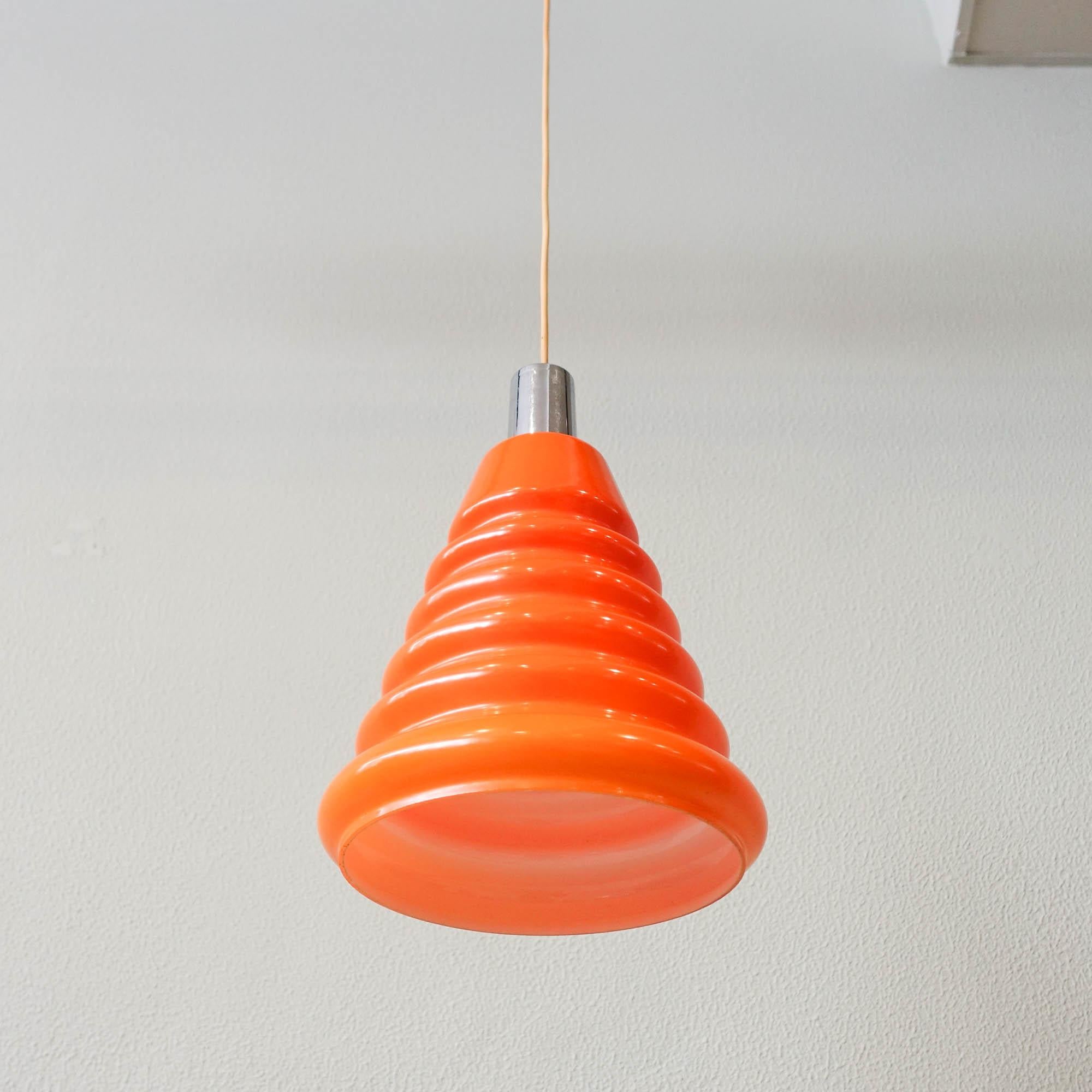Metal Vintage Orange Glass Pendant Lamp, from Marinha Grande, 1960's