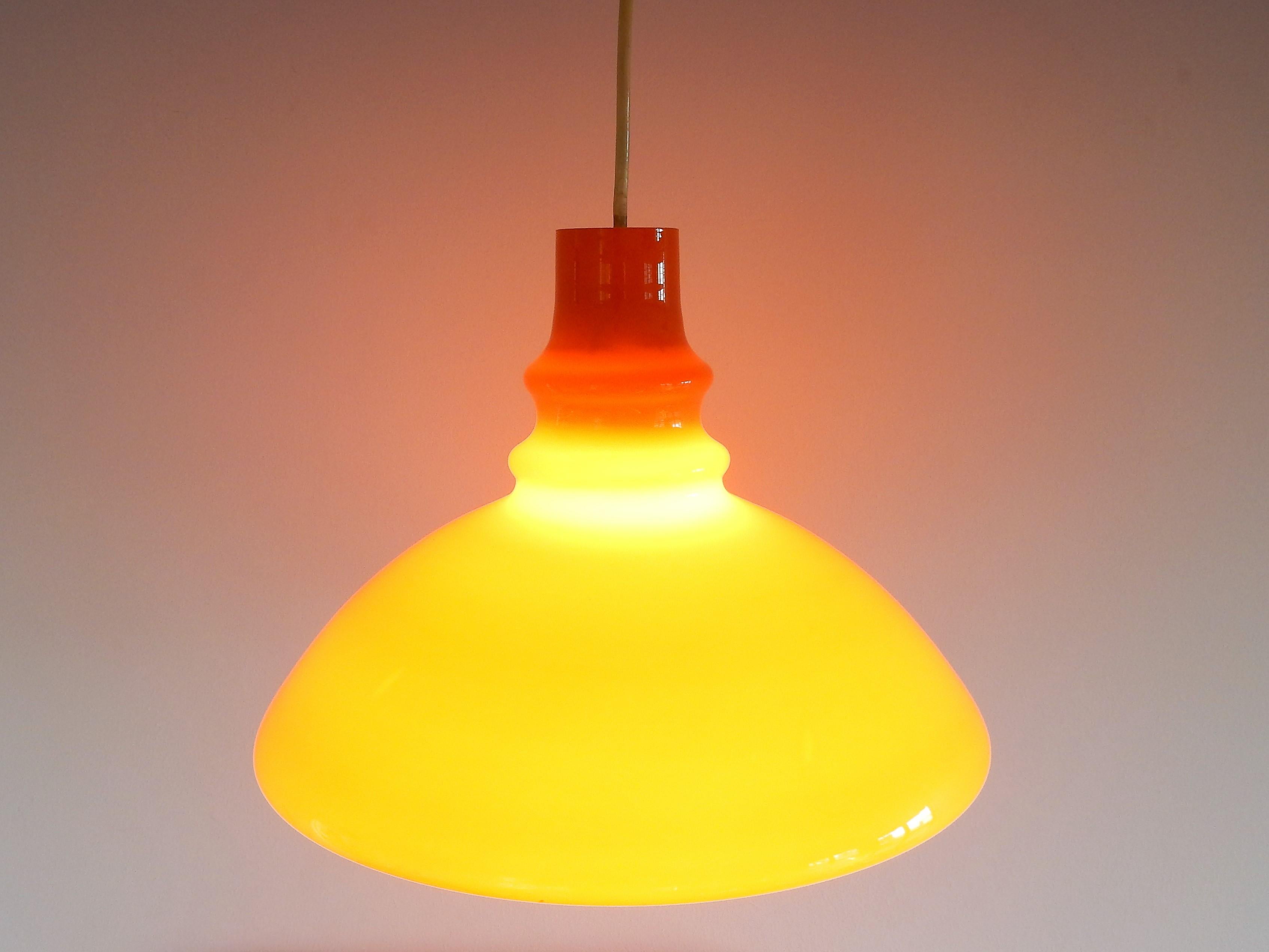 Vintage Orange Glass Pendant Lamp, Germany In Good Condition In Steenwijk, NL