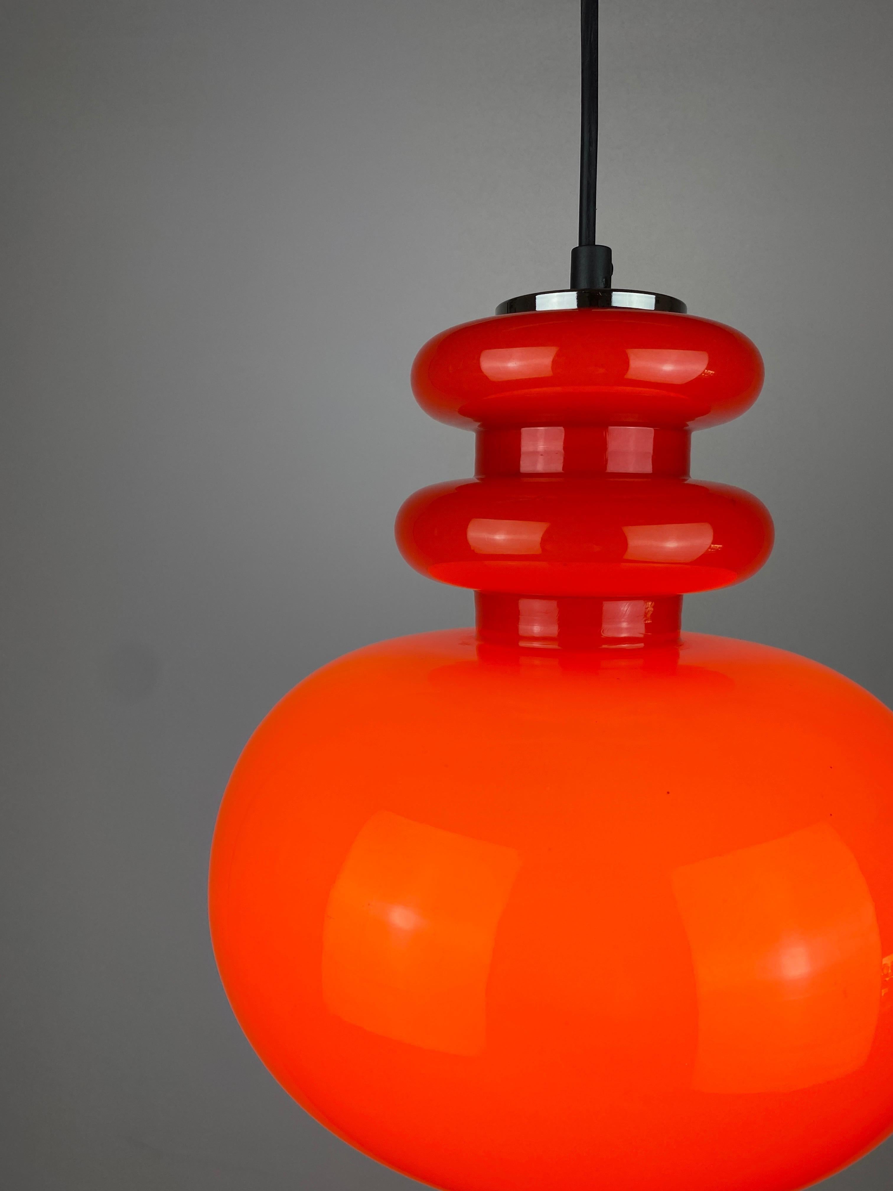 Mid-Century Modern Vintage Light red glass pendant light by Peill and Putzler 1960