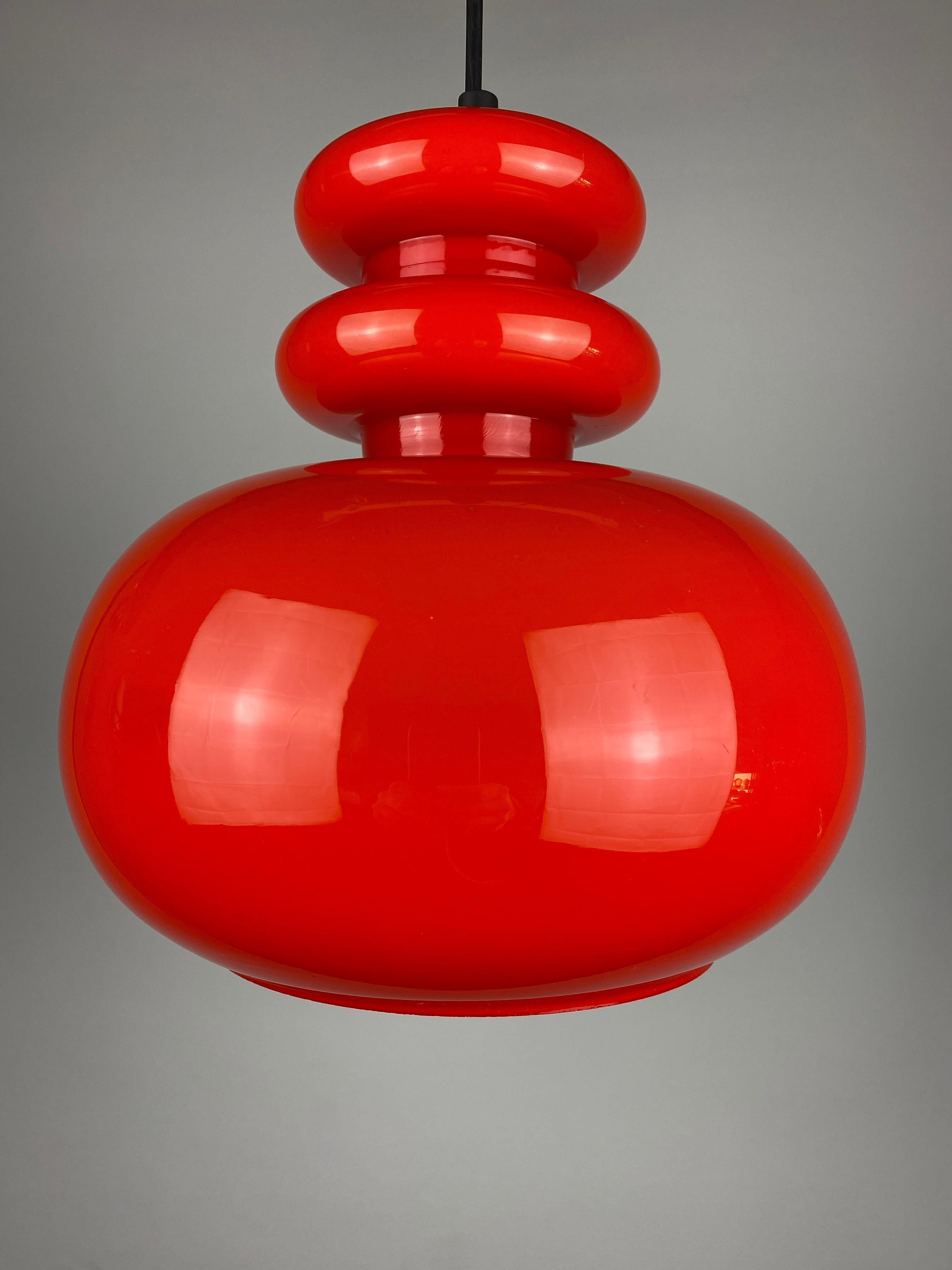 20th Century Vintage Light red glass pendant light by Peill and Putzler 1960