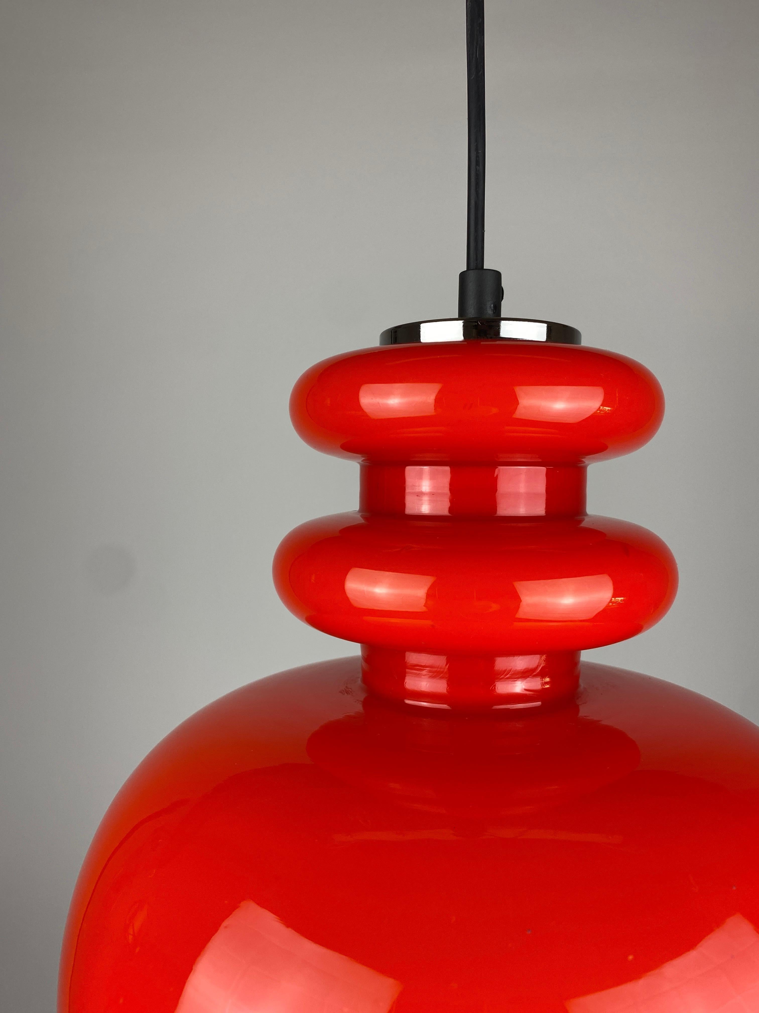 Glass Vintage Light red glass pendant light by Peill and Putzler 1960