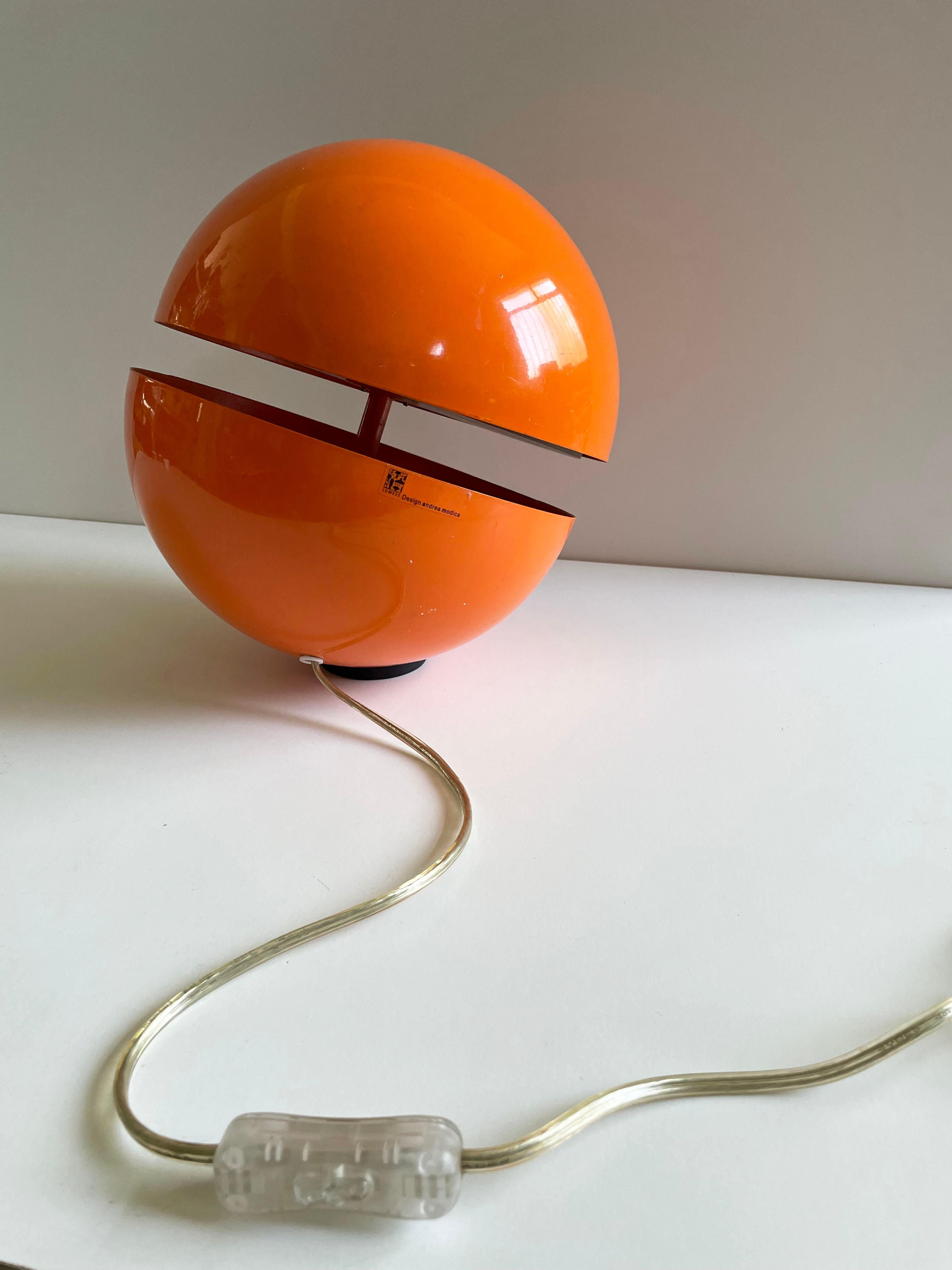 Space Age Vintage Orange Globe Table Lamp by Andrea Modica for Lumess, 1980s