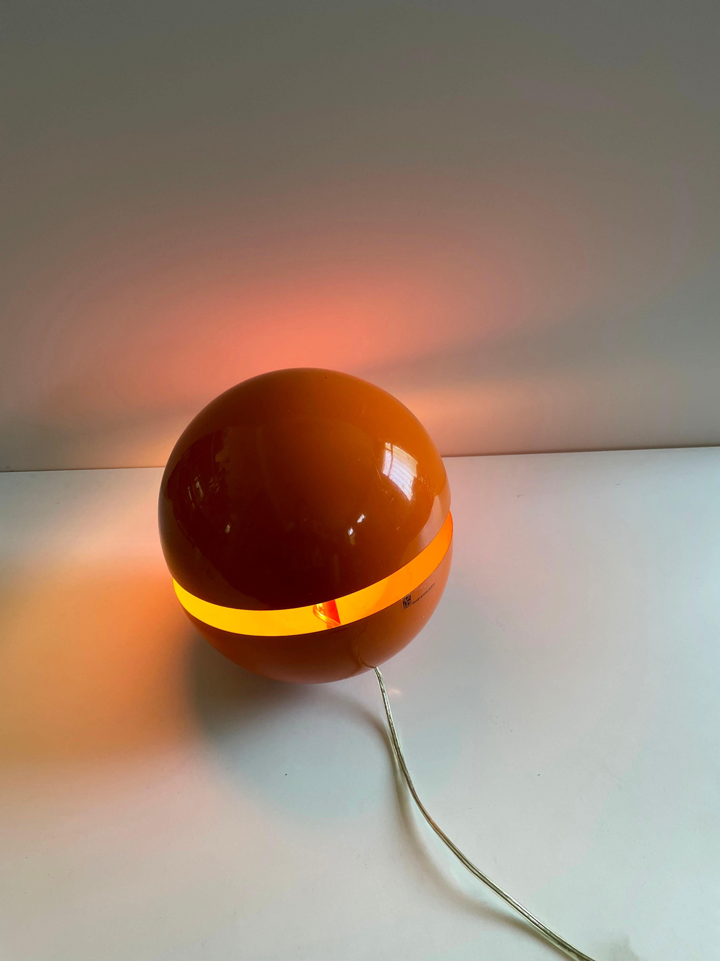 Brushed Vintage Orange Globe Table Lamp by Andrea Modica for Lumess, 1980s