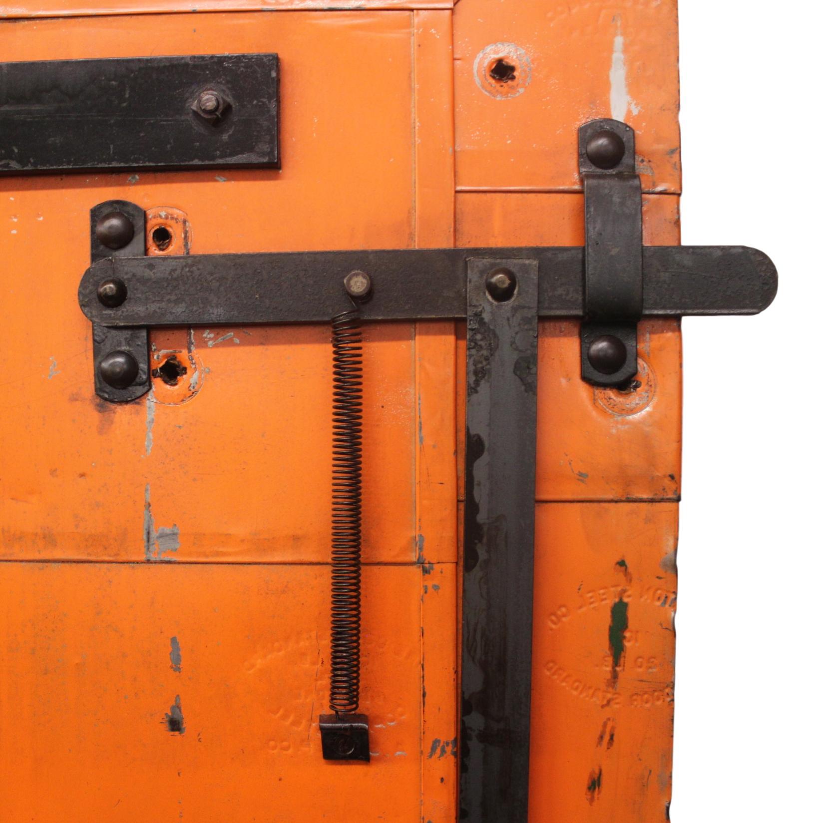 Vintage Orange Industrial Steel Plate Fire Door from 1915 Print Factory 1