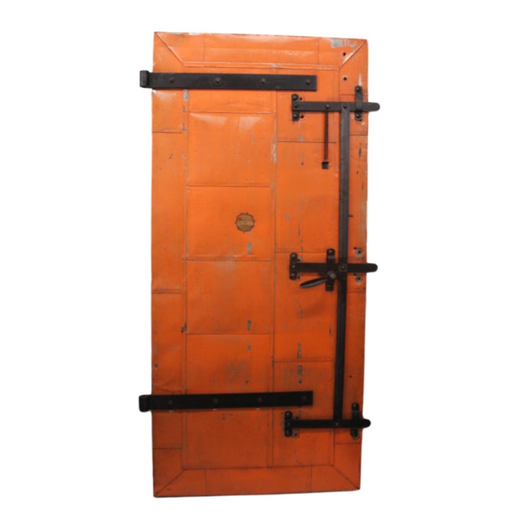 Vintage Orange Industrial Steel Plate Fire Door from 1915 ...