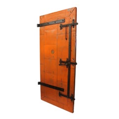 Vintage Orange Industrial Steel Plate Fire Door from 1915 Print Factory
