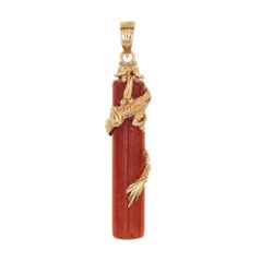 Pendentif dragon vintage en jade orange et or jaune 14 carats, petit breloque, bijou de succession