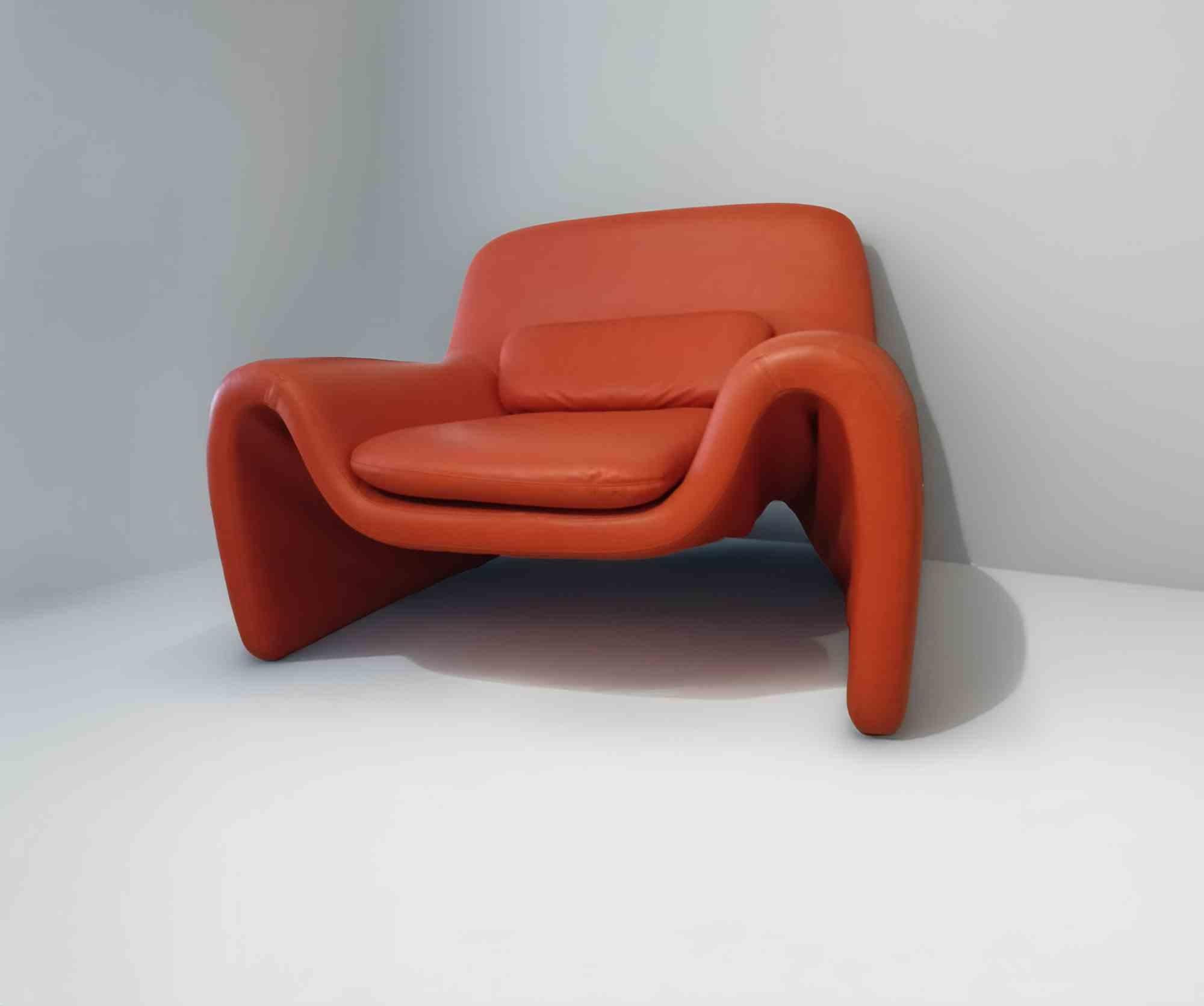Sillón vintage de cuero realizado por Cinova en los años 80, según el Modelo Artifort F598 de Pierre Paulin.

Tapizada con una preciosa piel de langosta naranja, en excelente estado.