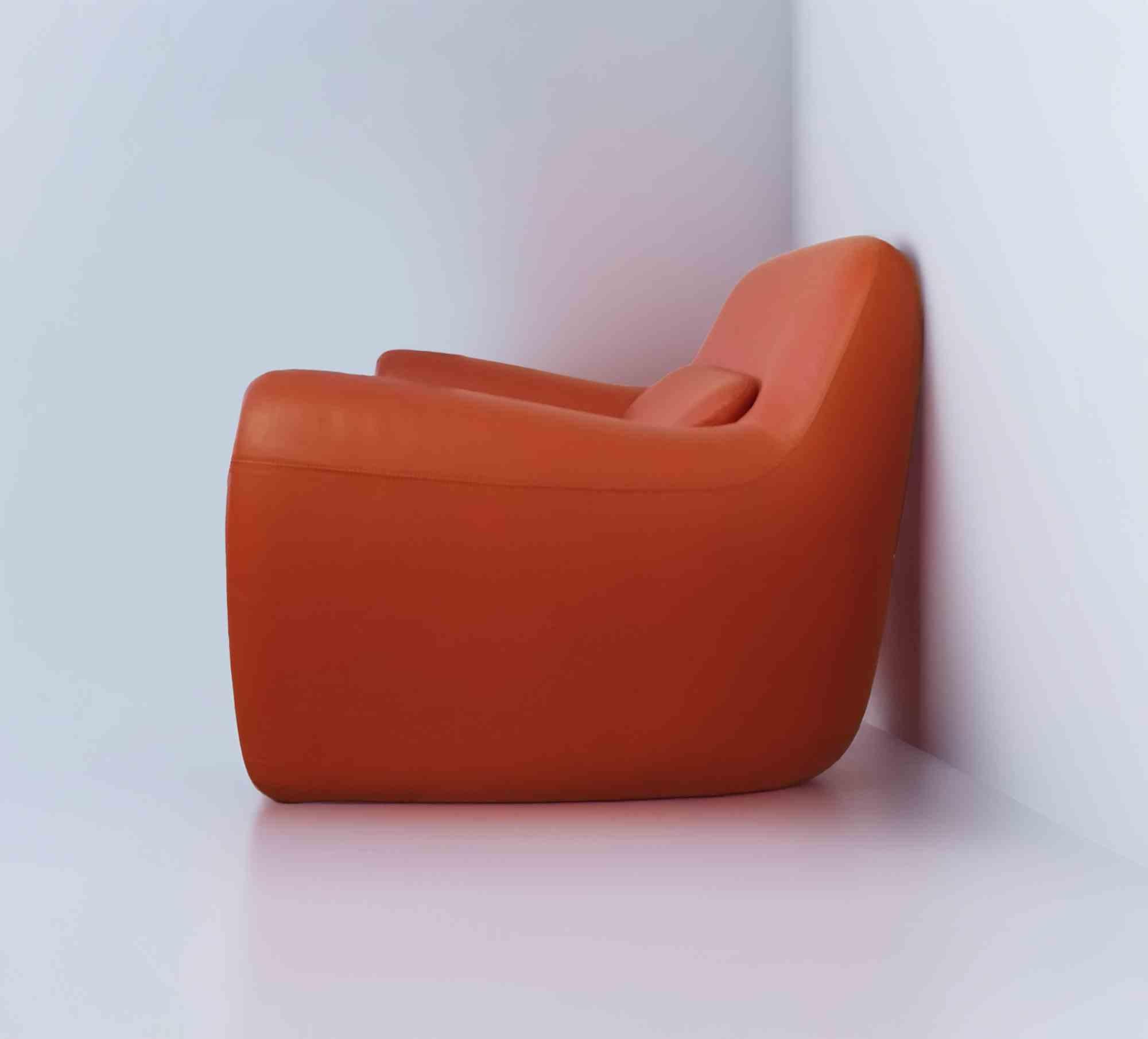 Sillón vintage de cuero naranja de Cinova, años 80 Italiano en venta