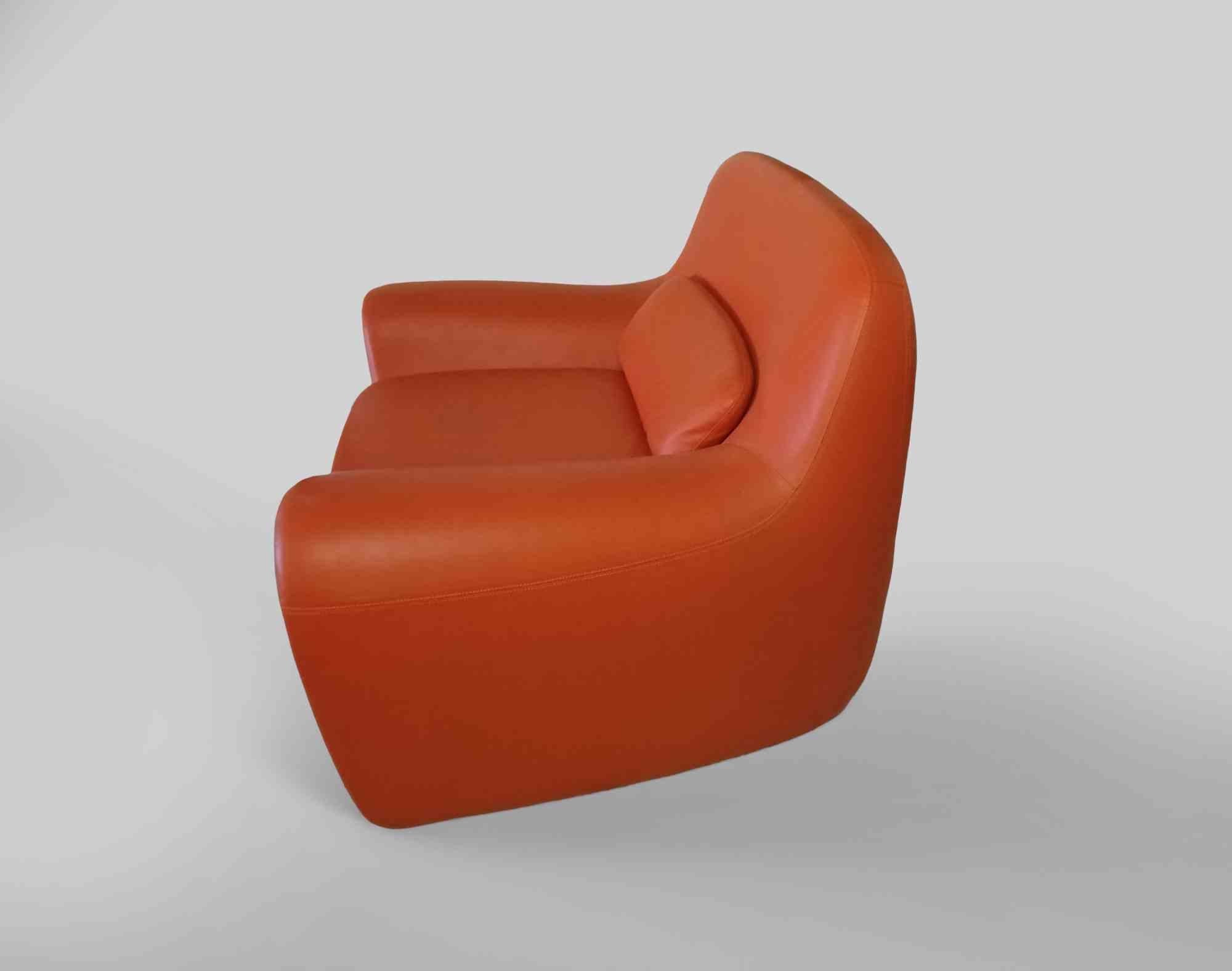 Sillón vintage de cuero naranja de Cinova, años 80 Metal en venta