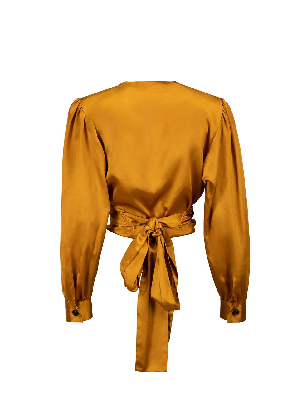 Saint Laurent Vintage Orange Long Sleeves Wrap Blouse Size M In Good Condition For Sale In London, GB