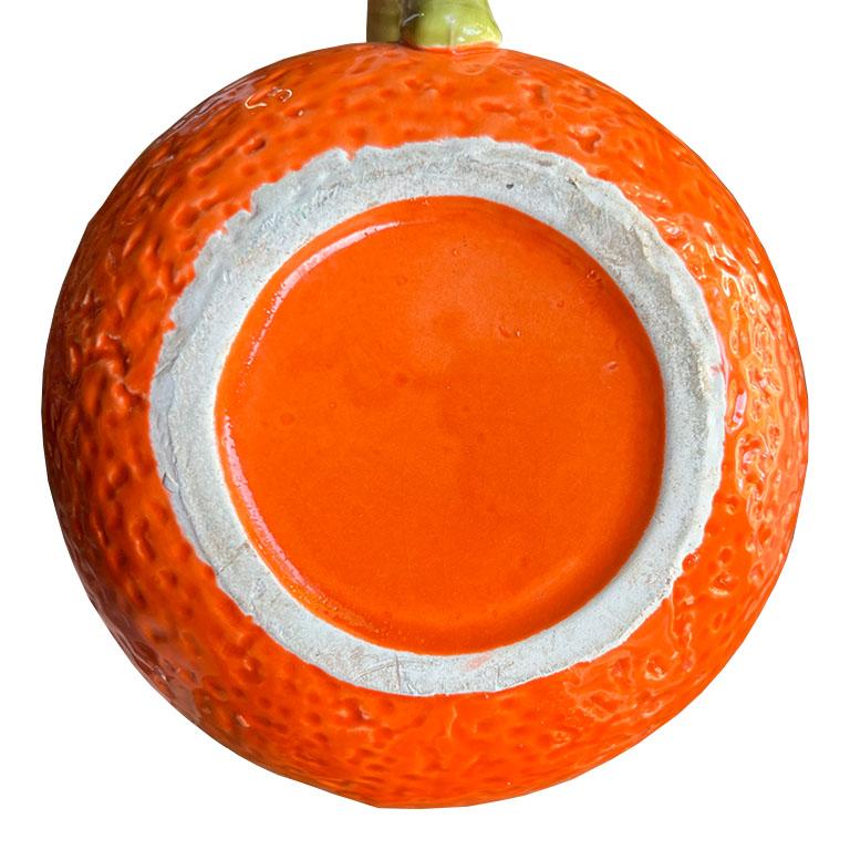 Vintage Orange Majolica Ceramic Pitcher in Orange and Green In Good Condition In Oklahoma City, OK