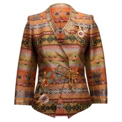 Vintage Orange & Multicolor Christian Lacroix Jacquard Embellished Jacket FR 34