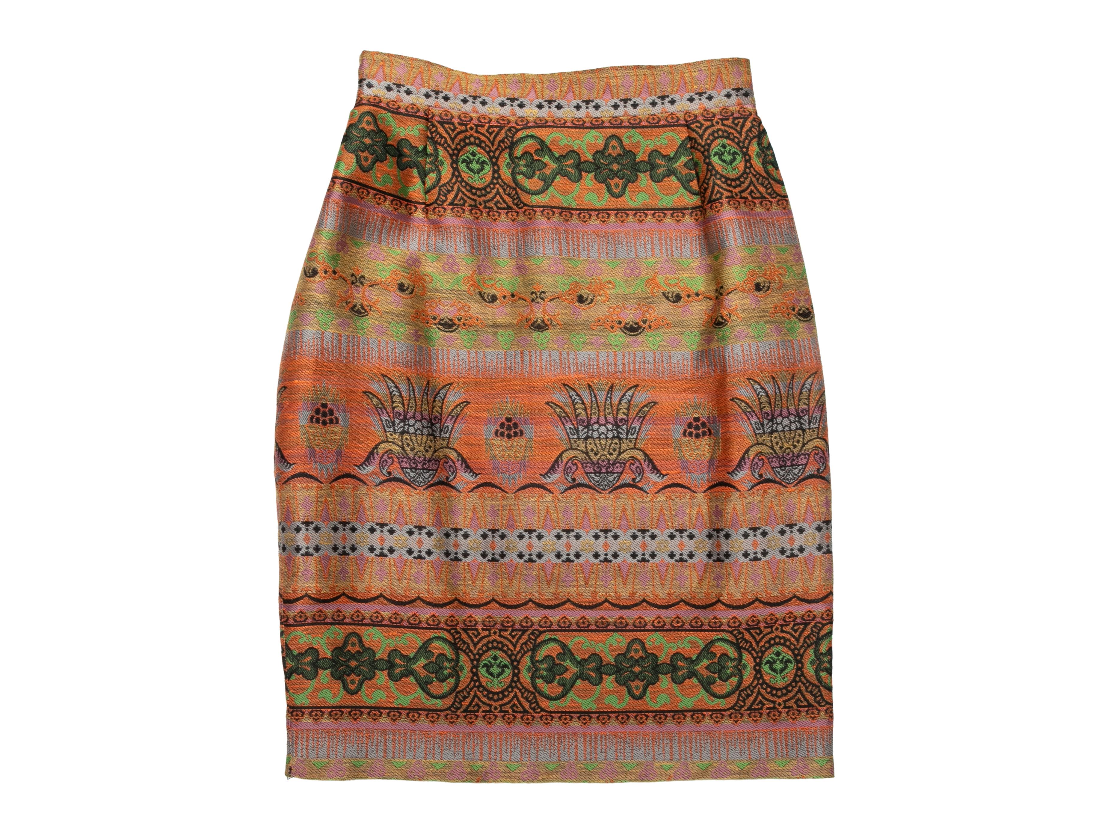 Vintage Orange & Multicolor Christian Lacroix Jacquard Skirt Size FR 34 For Sale