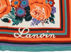 Vintage Orange & Multicolor Lanvin Floral Print Silk Scarf