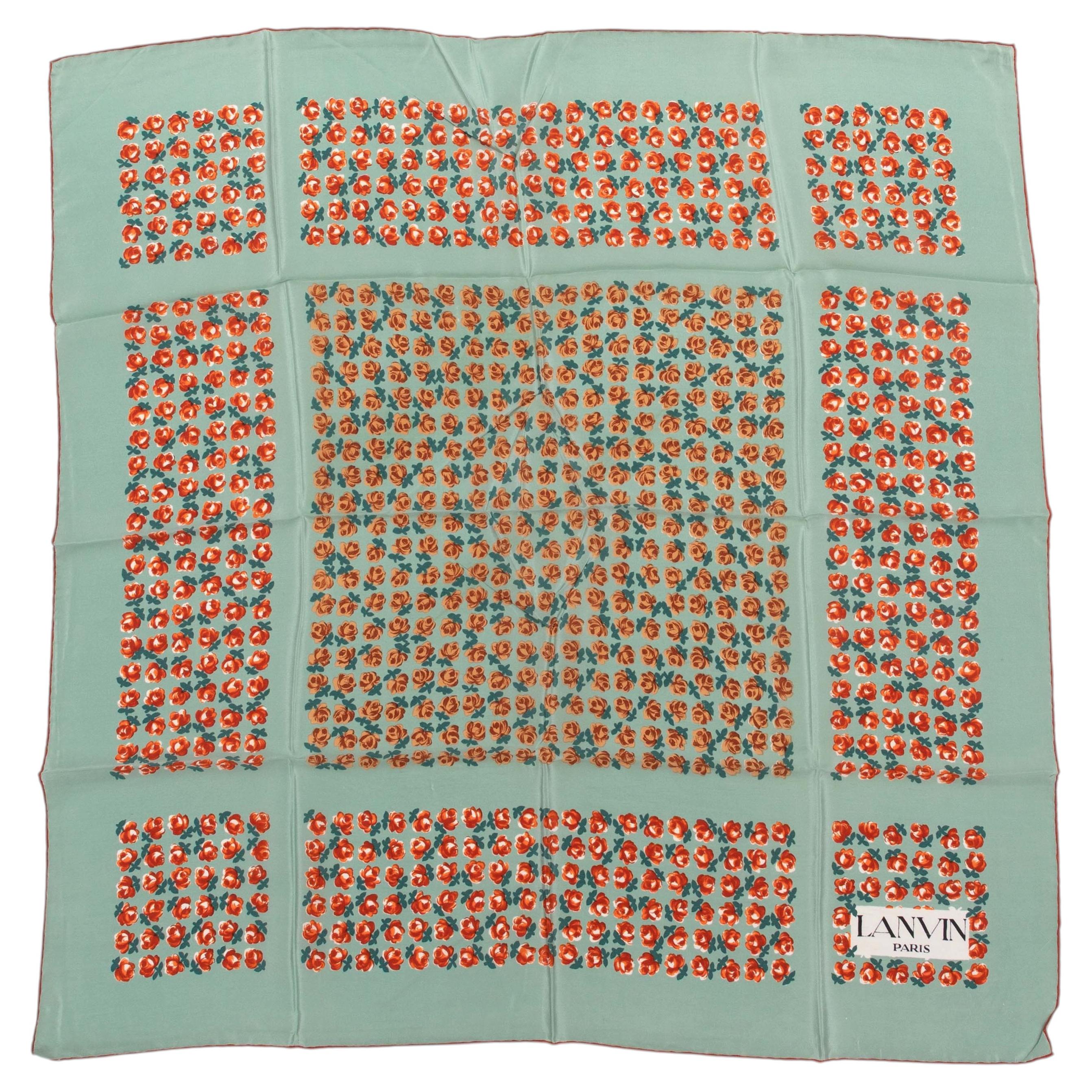 Pre-owned Lanvin Vintage Mint & Multicolor Floral Print Silk Scarf In Gray