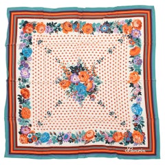 Vintage Orange & Multicolor Lanvin Floral Print Silk Scarf