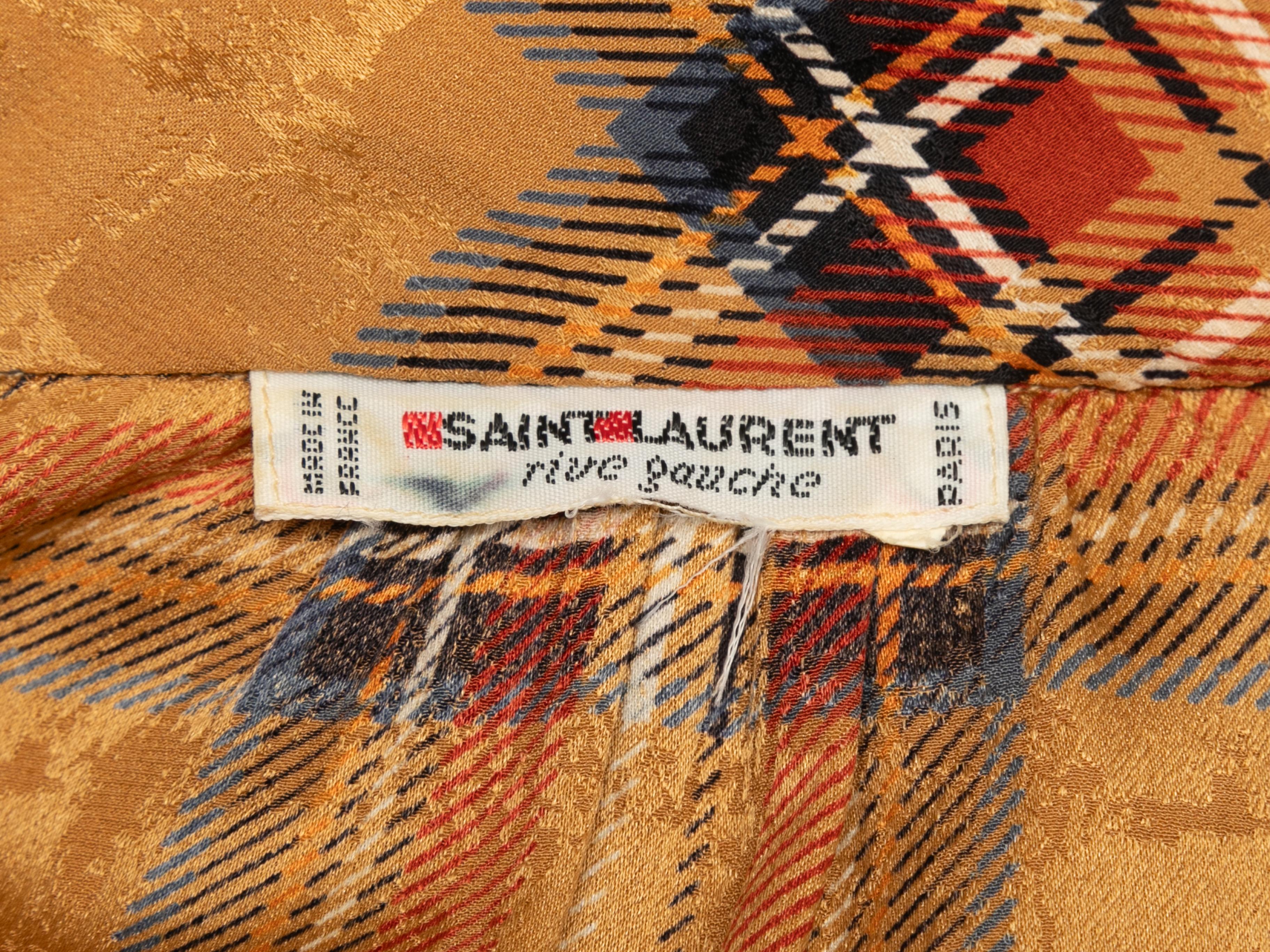 Vintage Orange & Multicolor Saint Laurent Plaid Pussy Bow Blouse Size US S/M For Sale 1