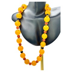 Vintage Orange Nephrite Bead necklace, Coral, Onyx UK DELIVERY ONLY