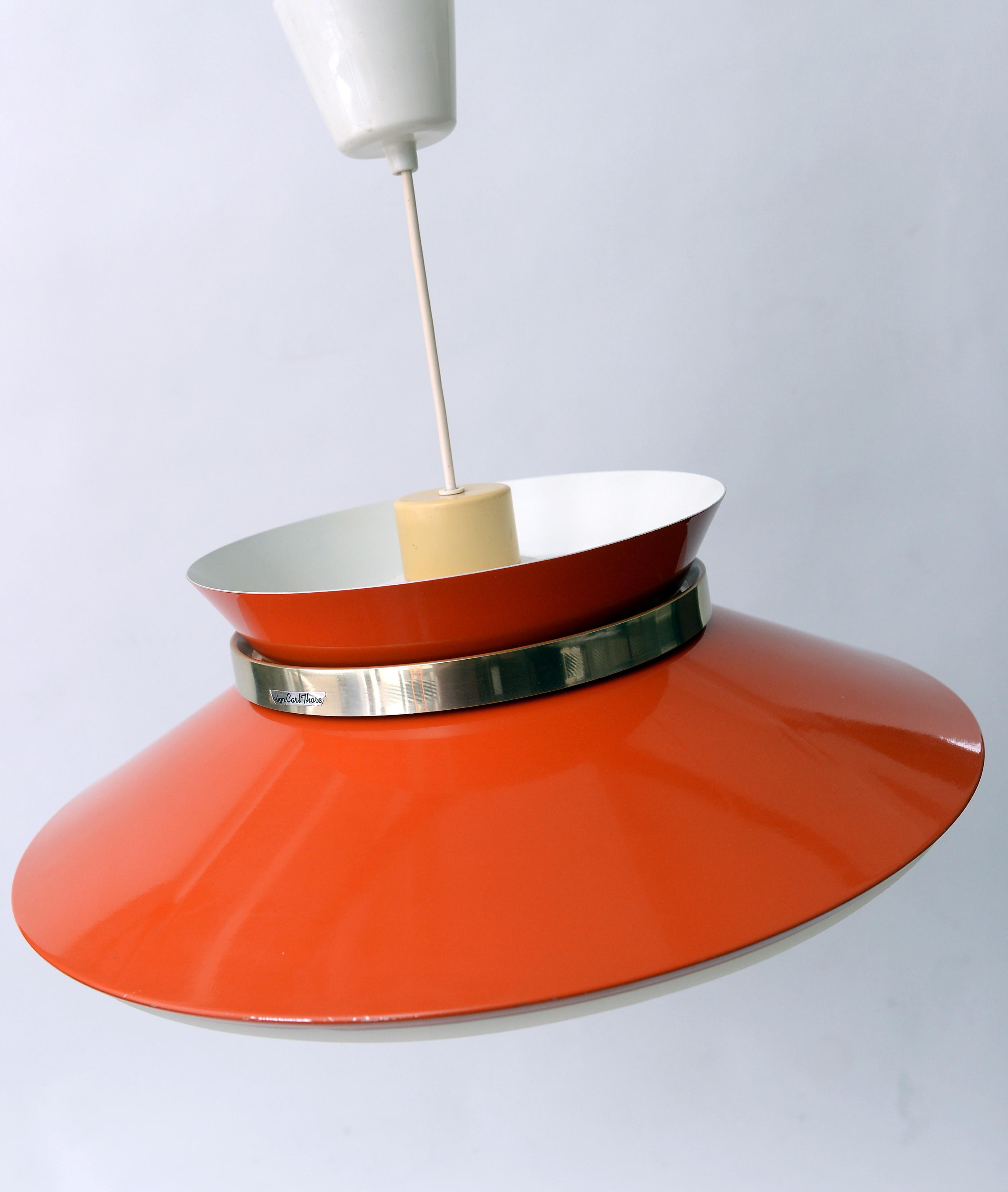 Vintage Orange Pendant Light by Carl Thore for Granhaga, 1970s In Good Condition In HEVERLEE, BE