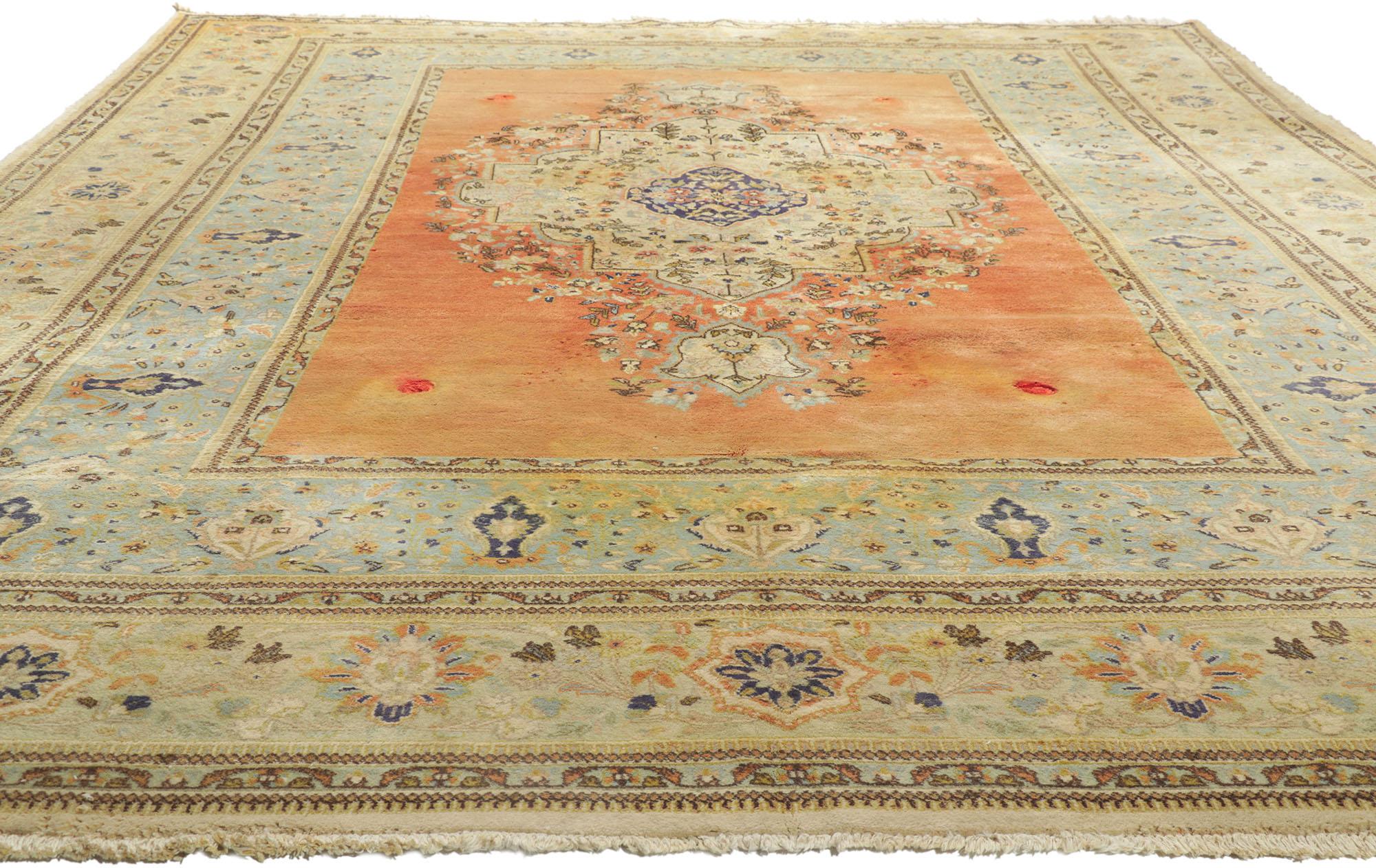 Orangefarbener persischer Täbris-Teppich (Tabriz) im Angebot