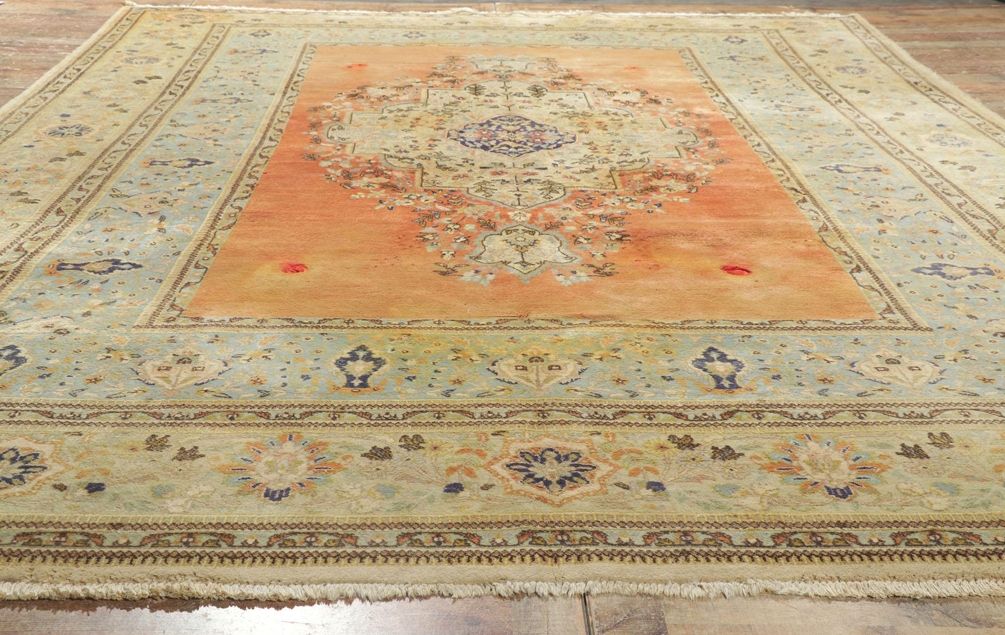 Orangefarbener persischer Täbris-Teppich (Wolle) im Angebot