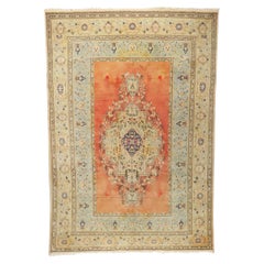 Vintage Orange Persian Tabriz Carpet