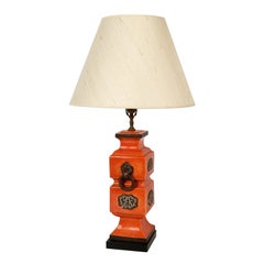 Vintage Orange Porcelain and Bronze Lamp